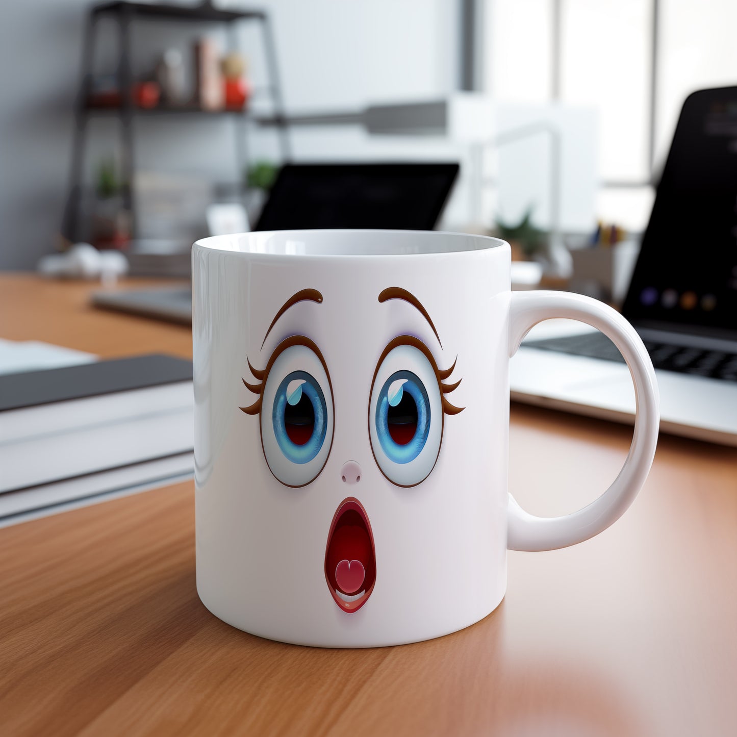 Hrnek s vtipným obličejem – ohromené „ach“