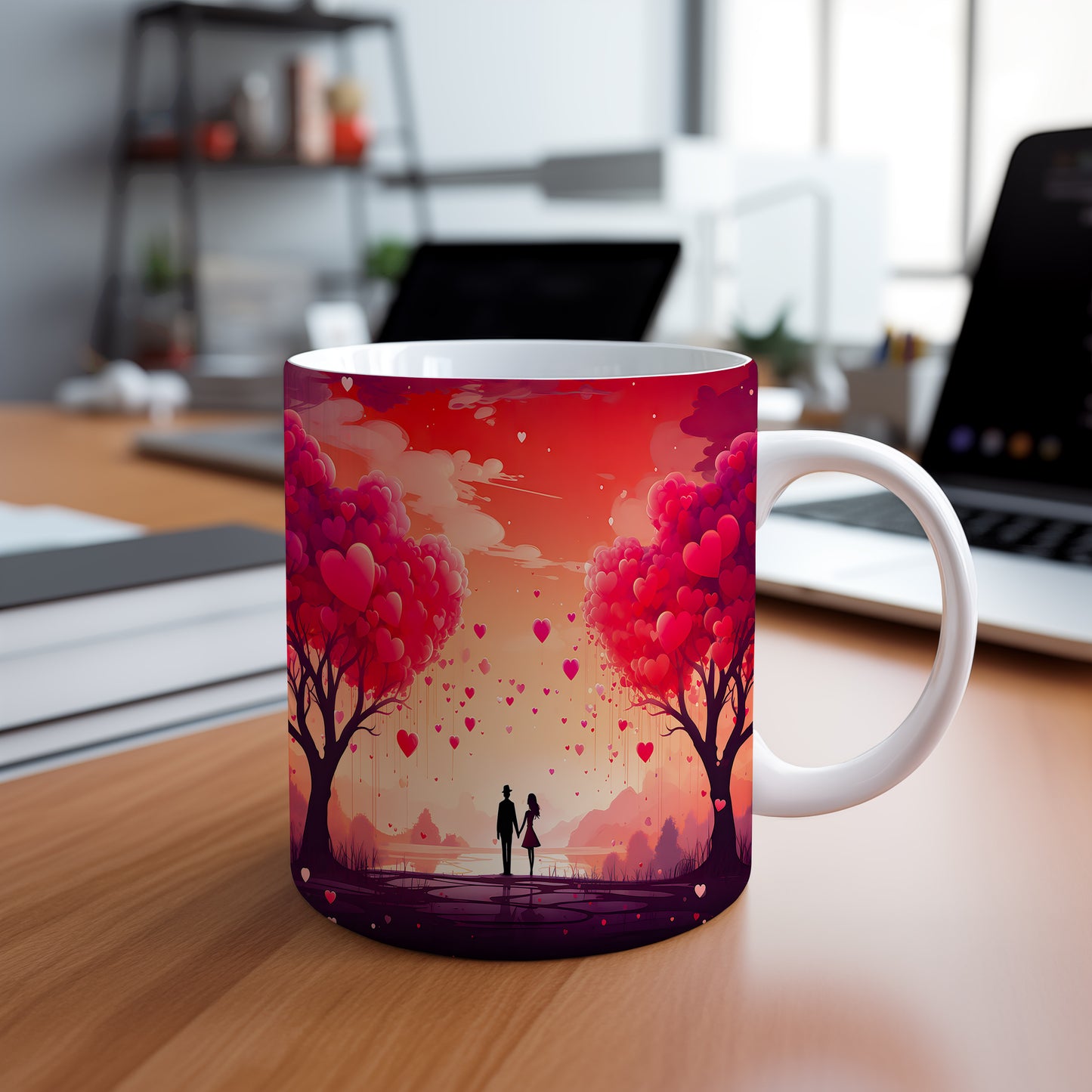 Hrnek romantický západ slunce srdce