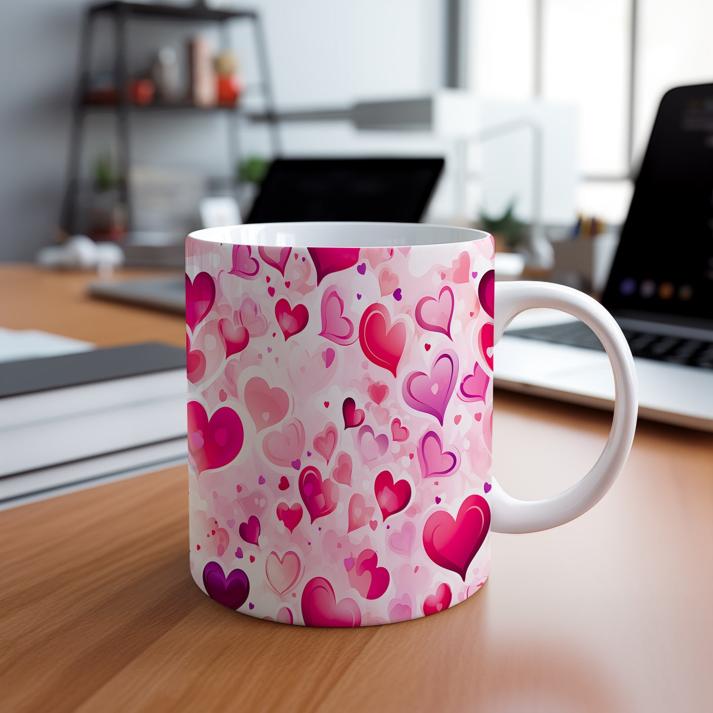 Hrnek romantické srdce v růžových tónech