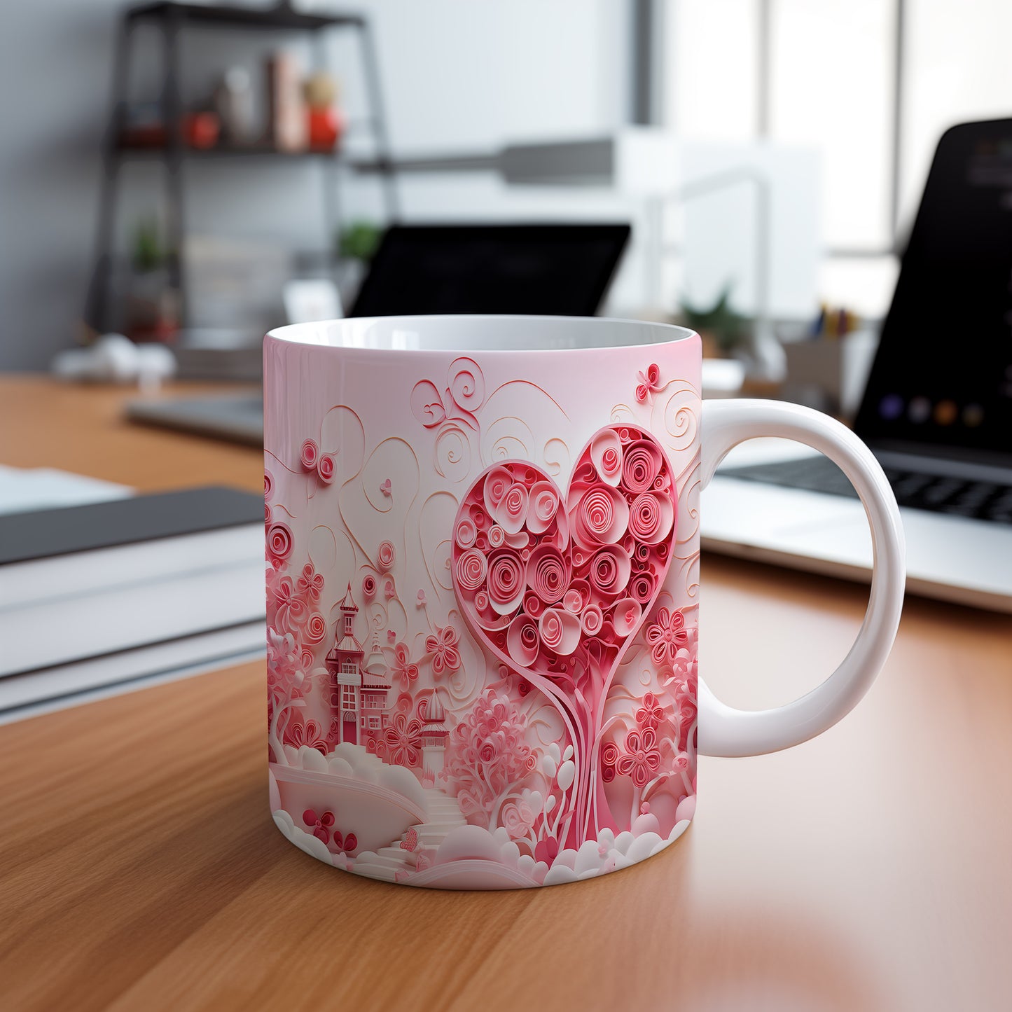 Hrnek s romantickým srdcem v růžových tónech