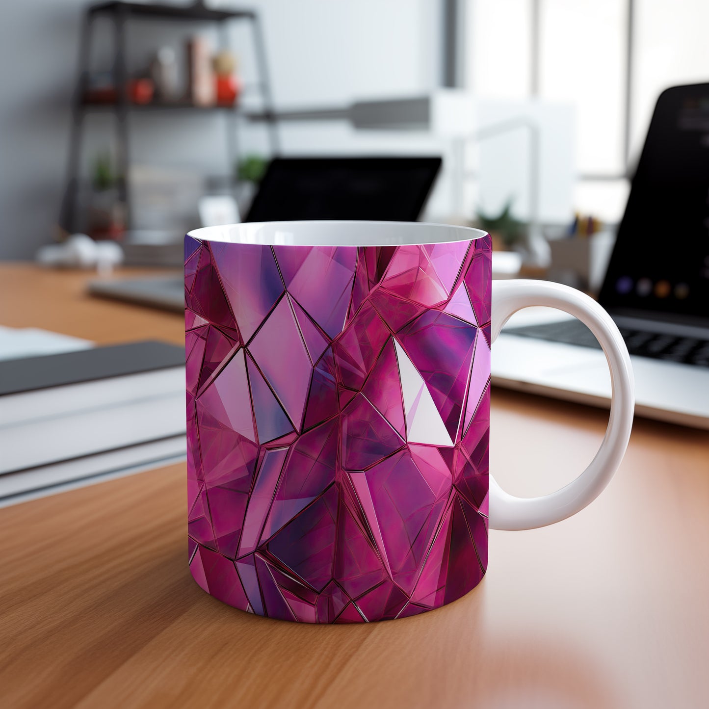 Hrnek s krystalickou mozaikou v růžových a fialových tónech a 3D efektem