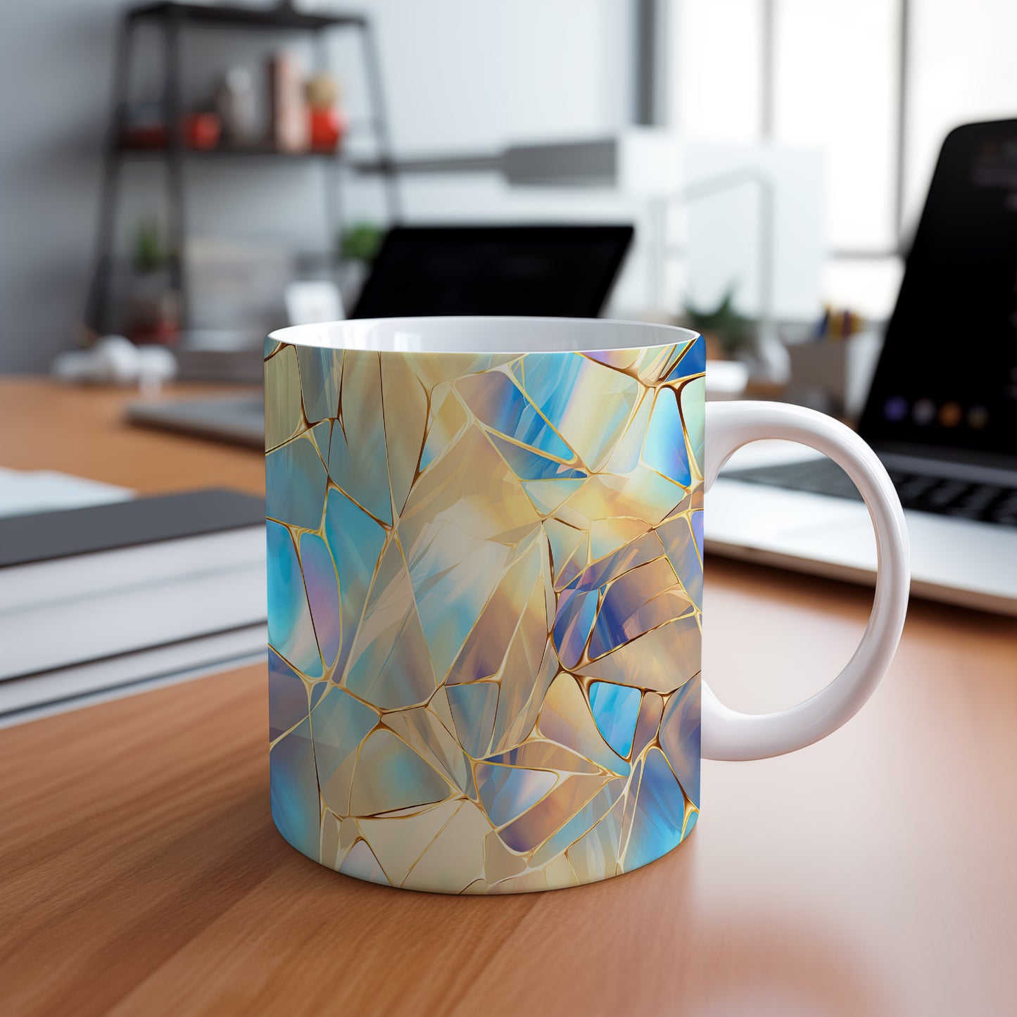 Hrnek s krystalickou mozaikou v modrých a zlatých tónech – 3D efektem