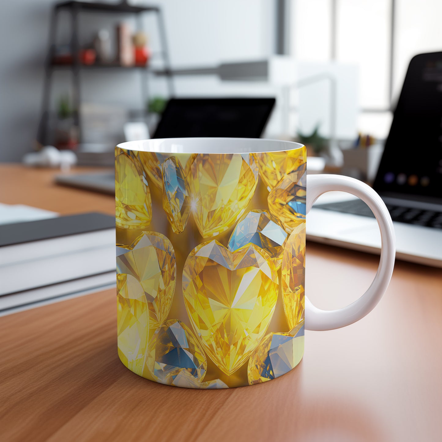 Hrnek s krystalickou mozaikou v žlutých a modrých tónech