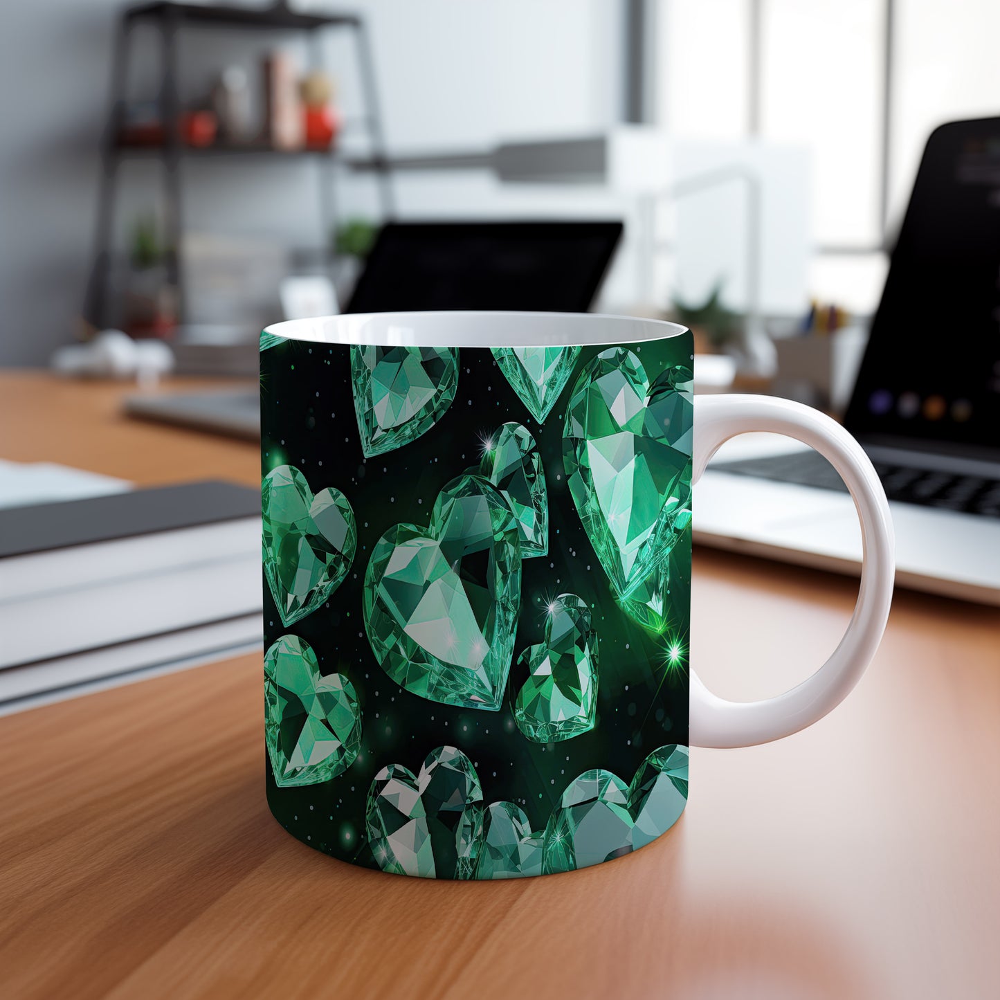 Hrnek s krystalickou mozaikou v zelených a černých tónech