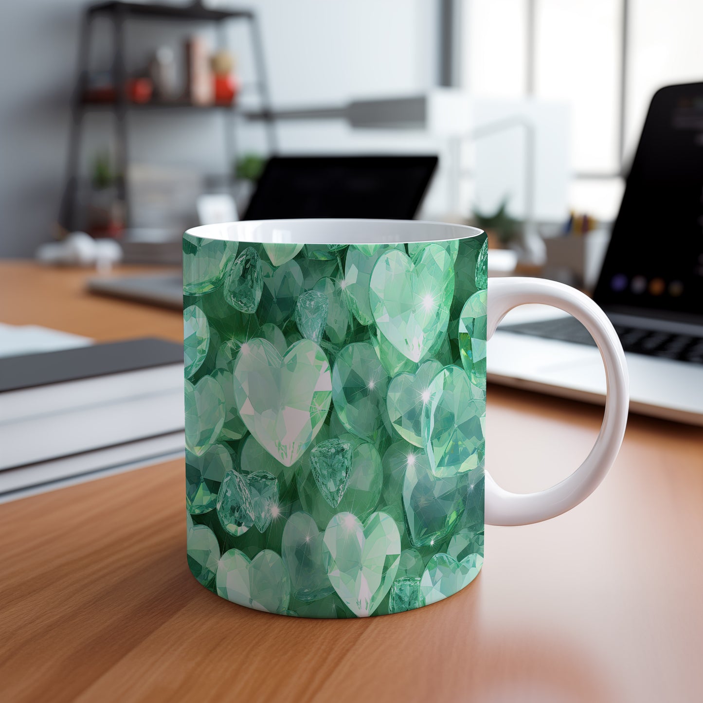 Hrnek s krystalickou mozaikou v zelených tónech a 3D efektem