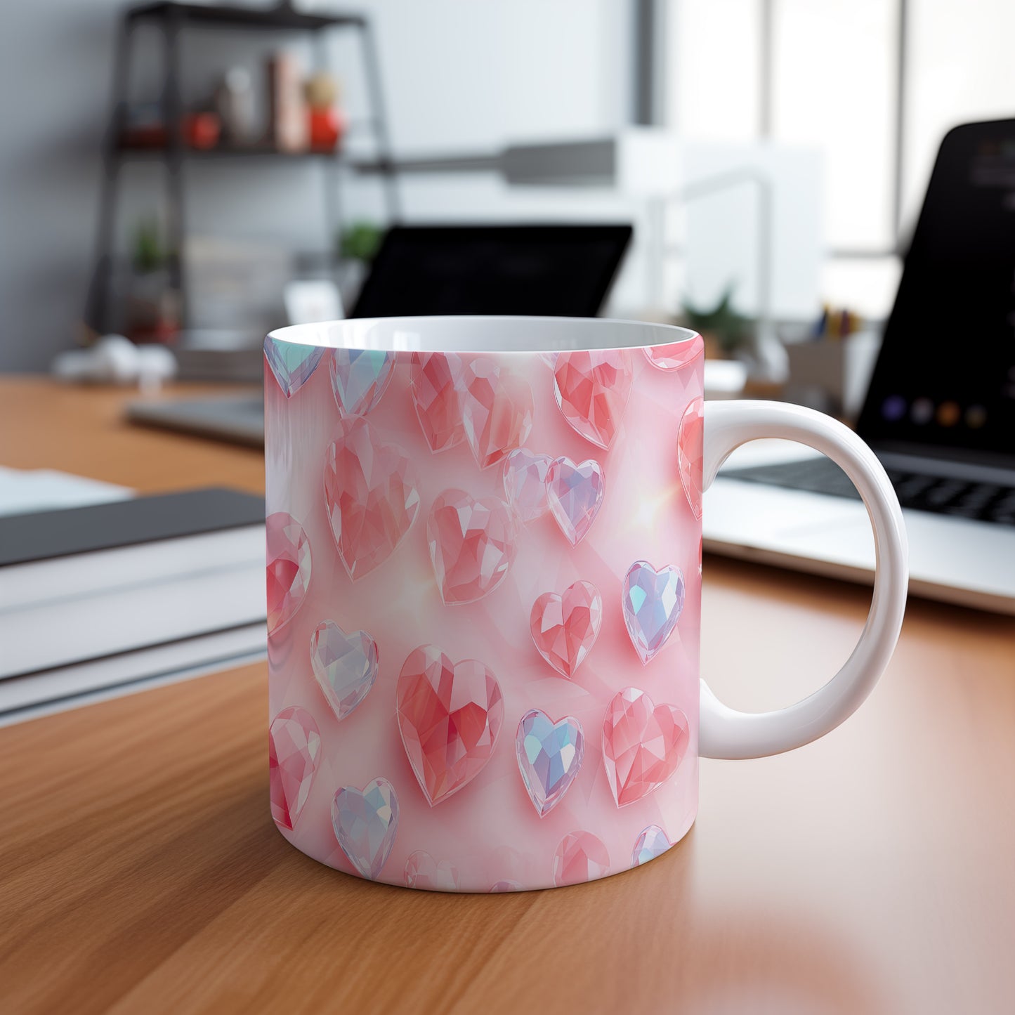 Hrnek s krystalickou mozaikou v jemných růžových a modrých tónech