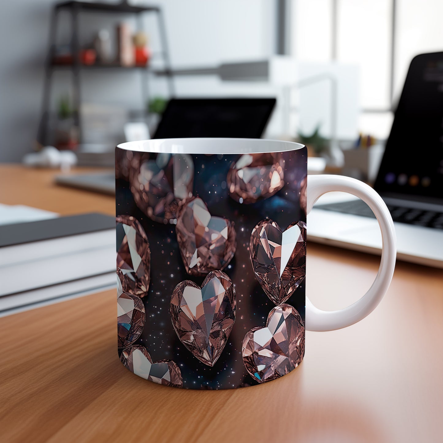 Hrnek s krystalickou mozaikou v růžových a černých tónech