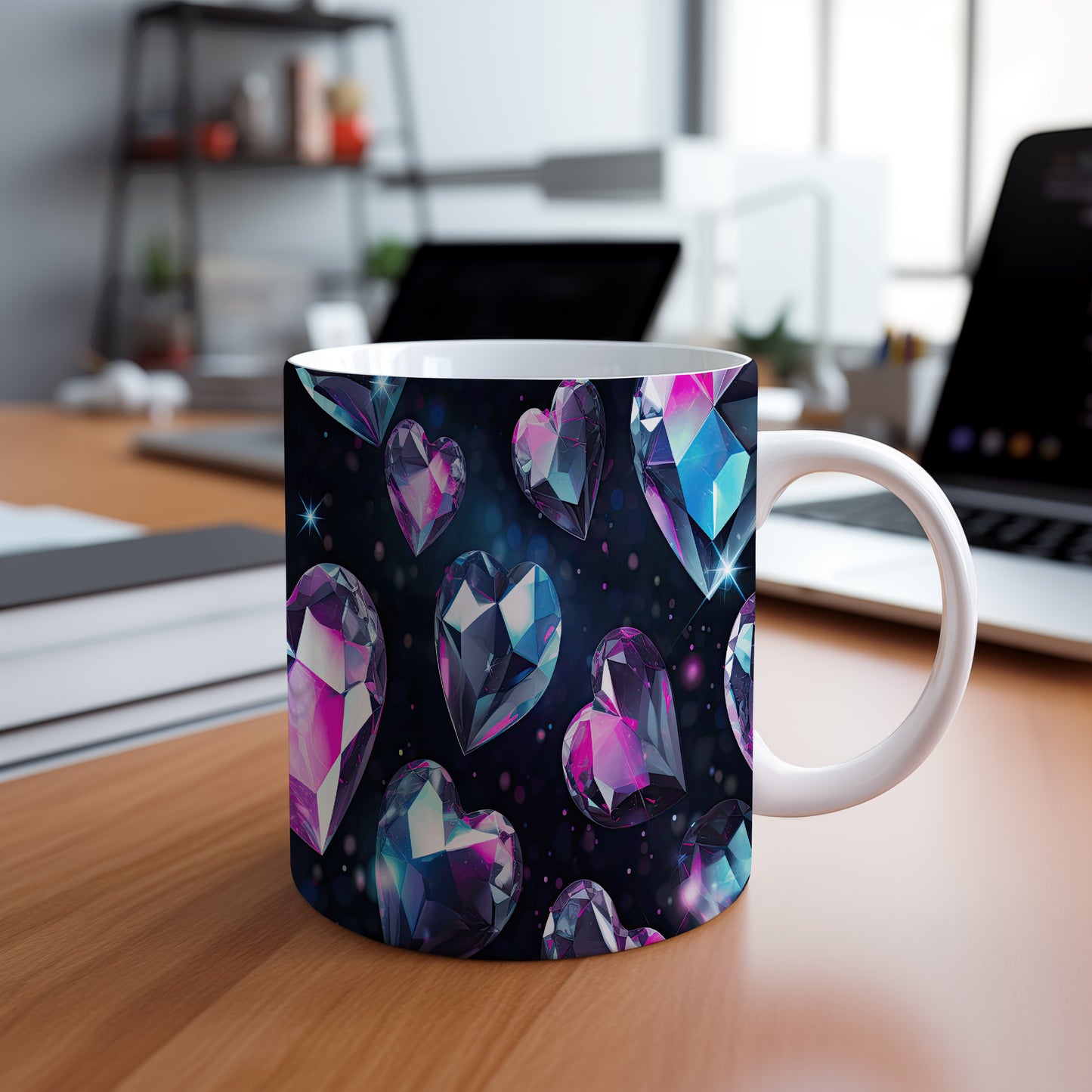 Hrnek s krystalickou mozaikou v modrých a růžových tónech a 3D efektem …