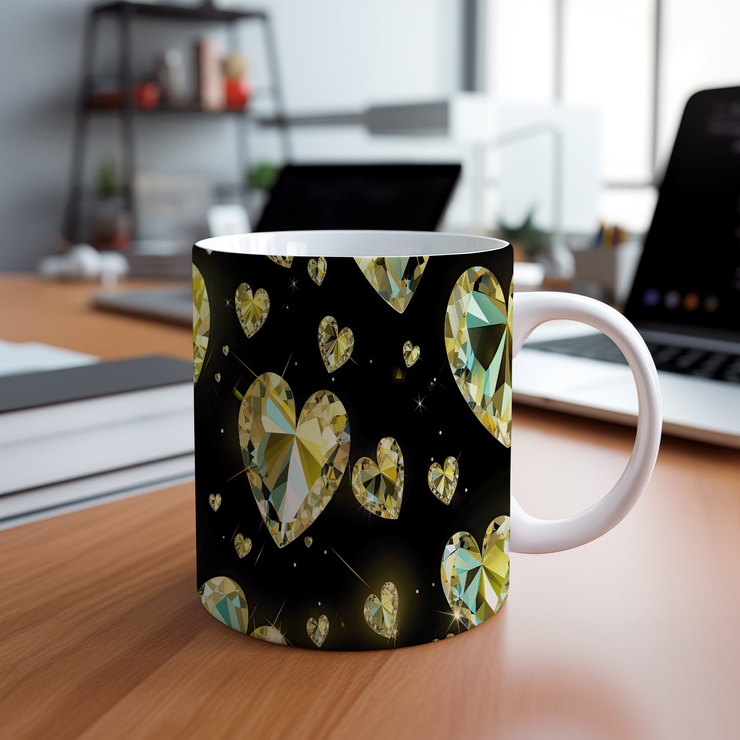 Hrnek s krystalickou mozaikou v zlatých a tyrkysových tónech