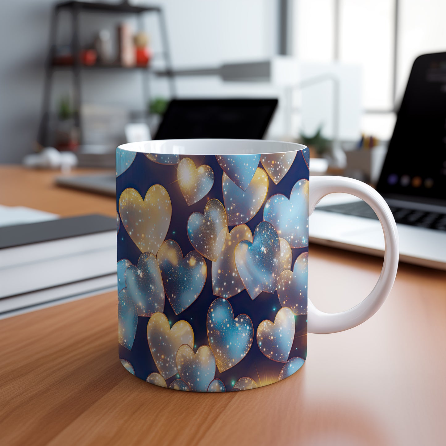 Hrnek s krystalickou mozaikou v tyrkysových a zlatých tónech