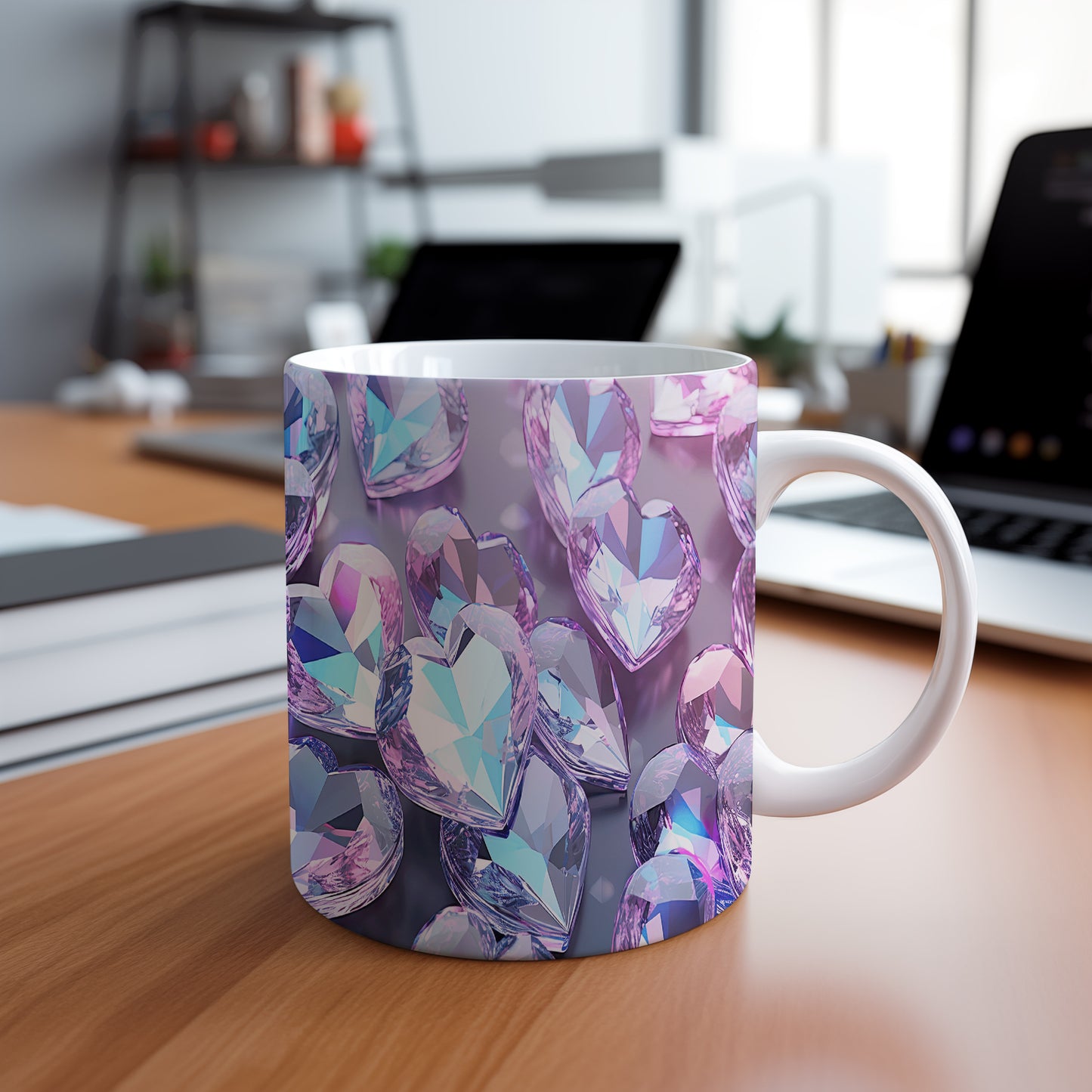 Hrnek s krystalickou mozaikou v růžových a modrých tónech – 3D efektem