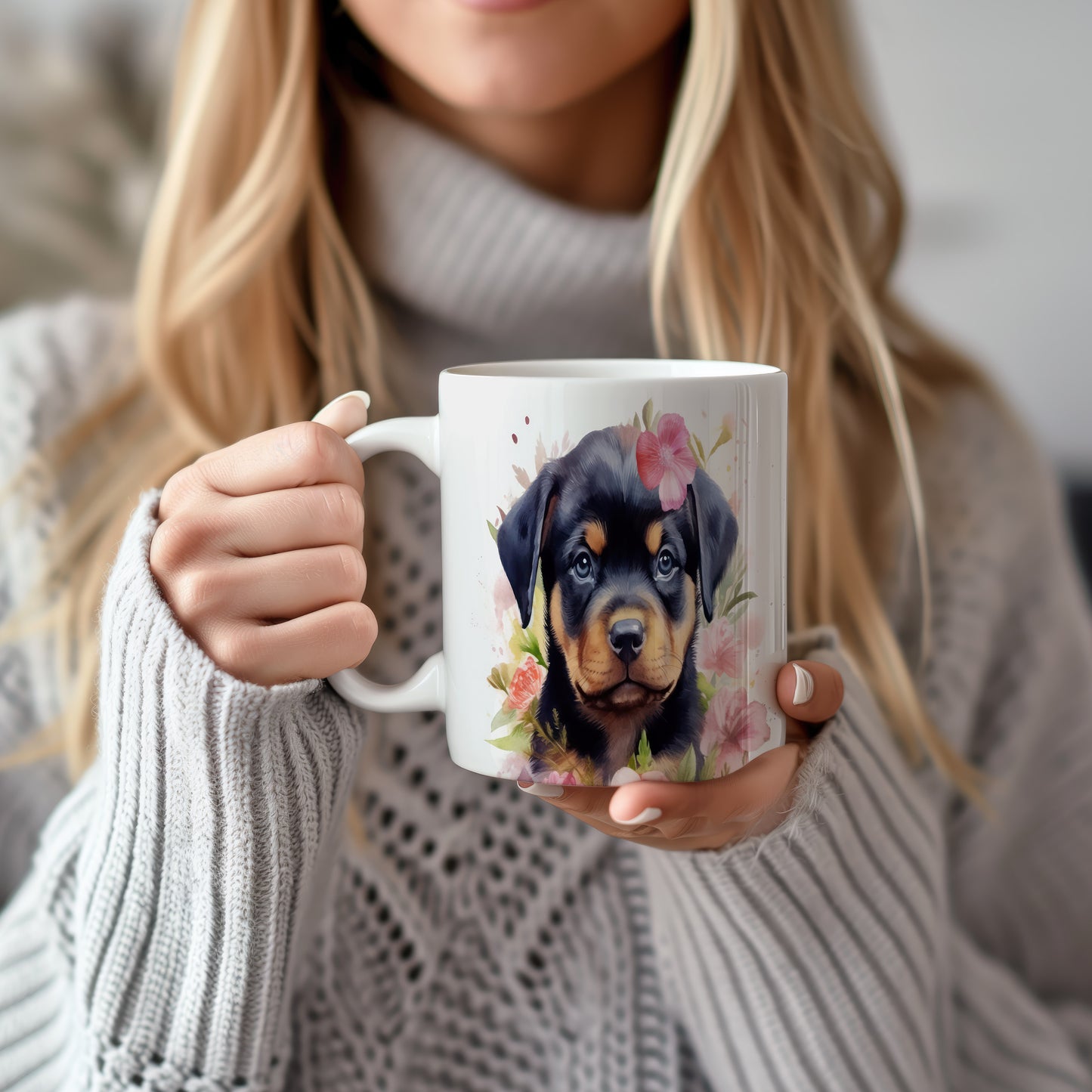 Hrnek s roztomilým štěnětem Rottweiler
