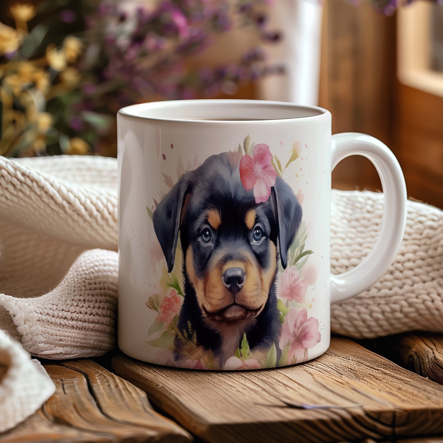 Hrnek s roztomilým štěnětem Rottweiler
