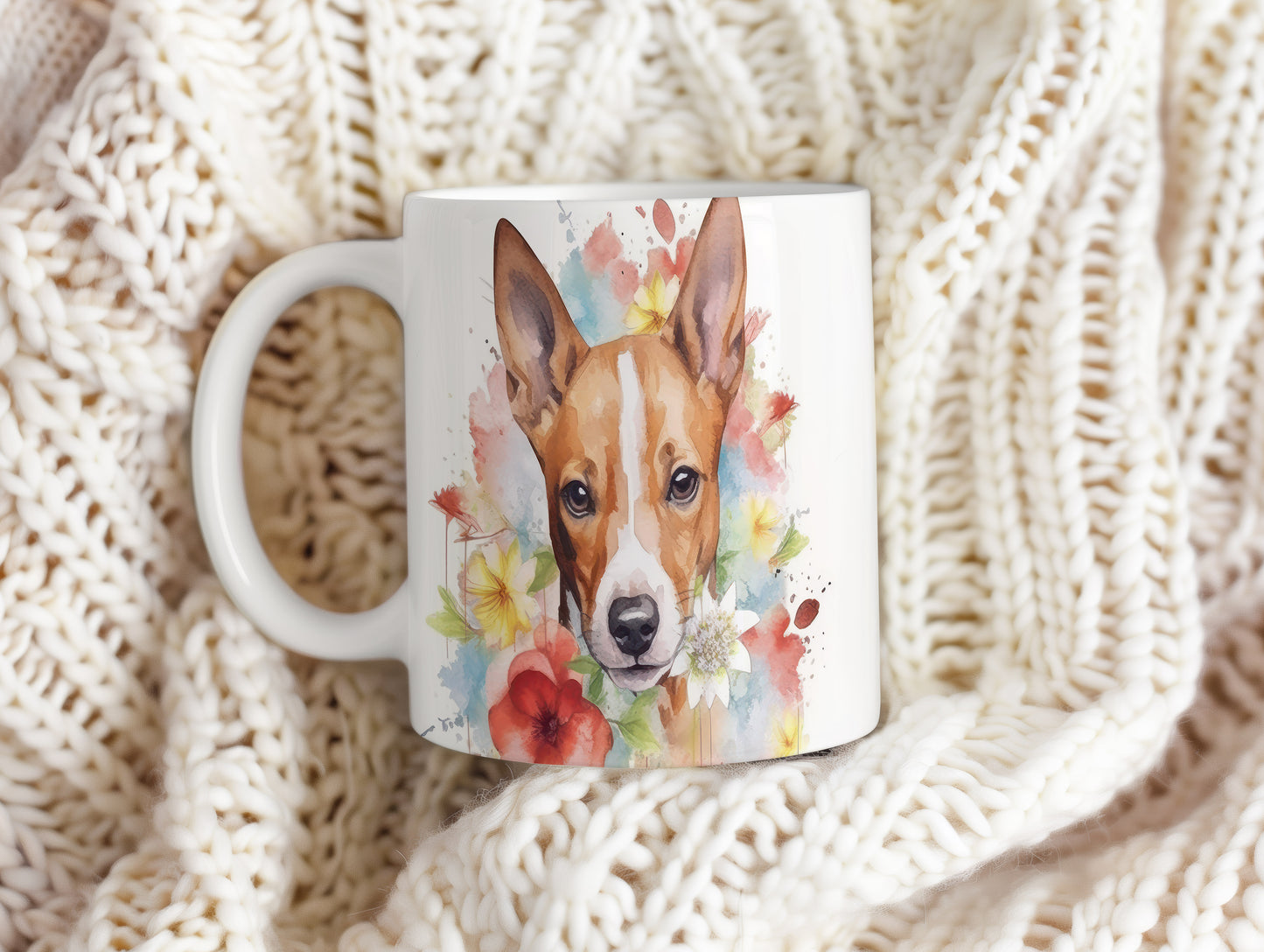 Hrnek s motivem basenji - barevný a originální design