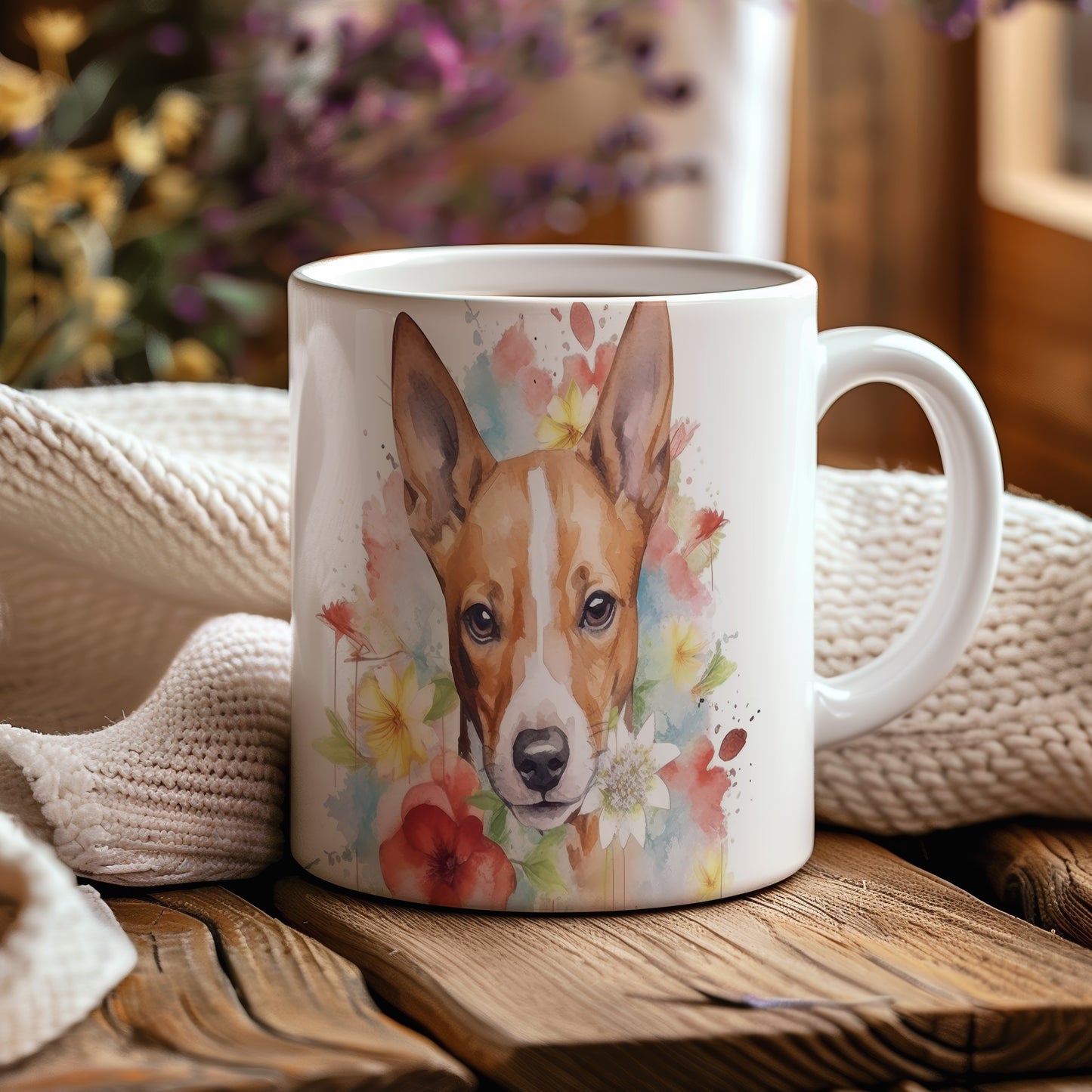 Hrnek s motivem basenji - barevný a originální design
