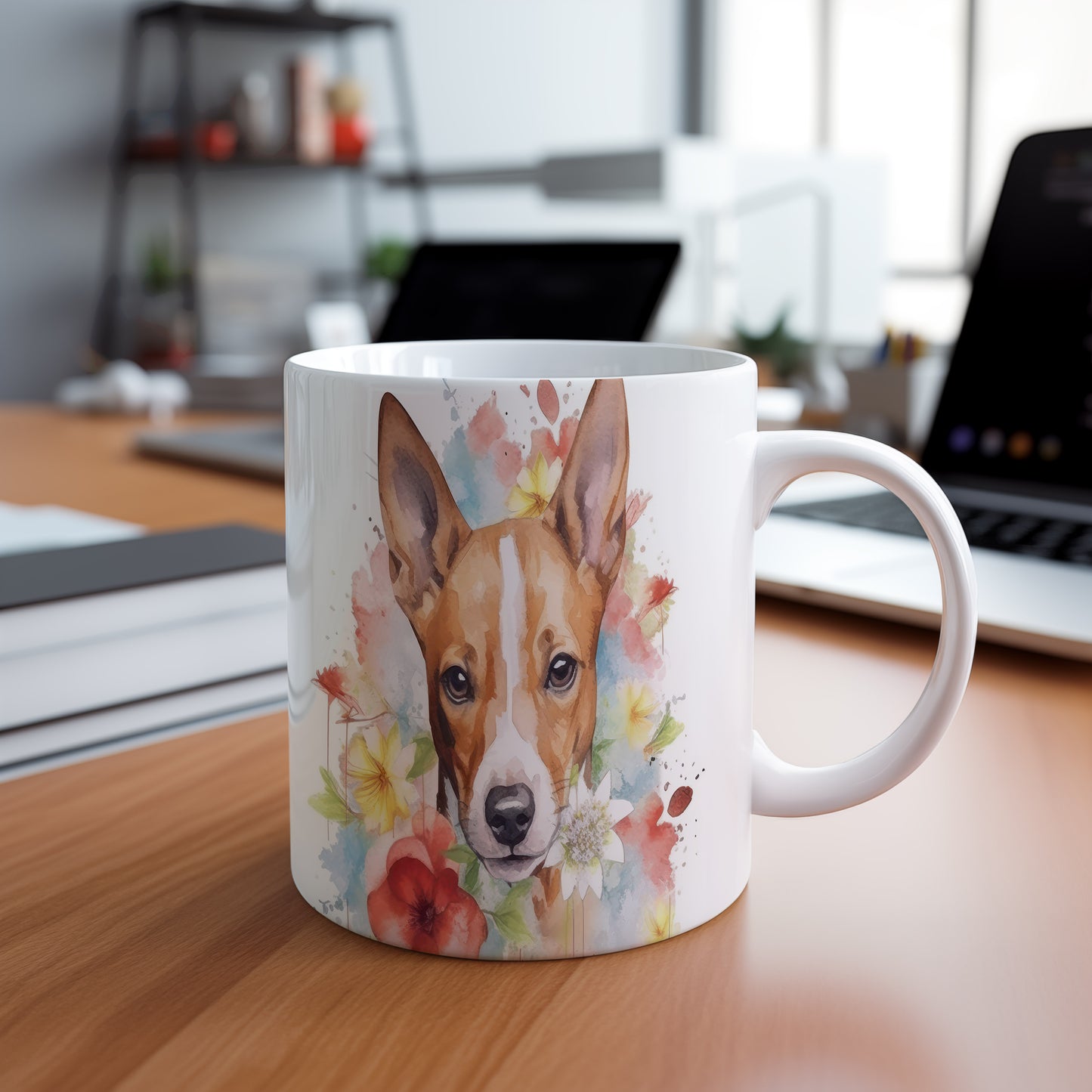 Hrnek s motivem basenji - barevný a originální design