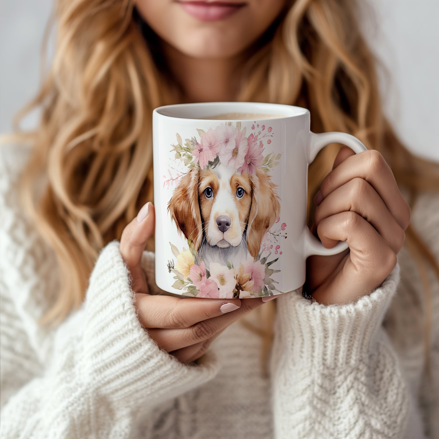 Hrnek s portrétem Beagle s květinovým věncem