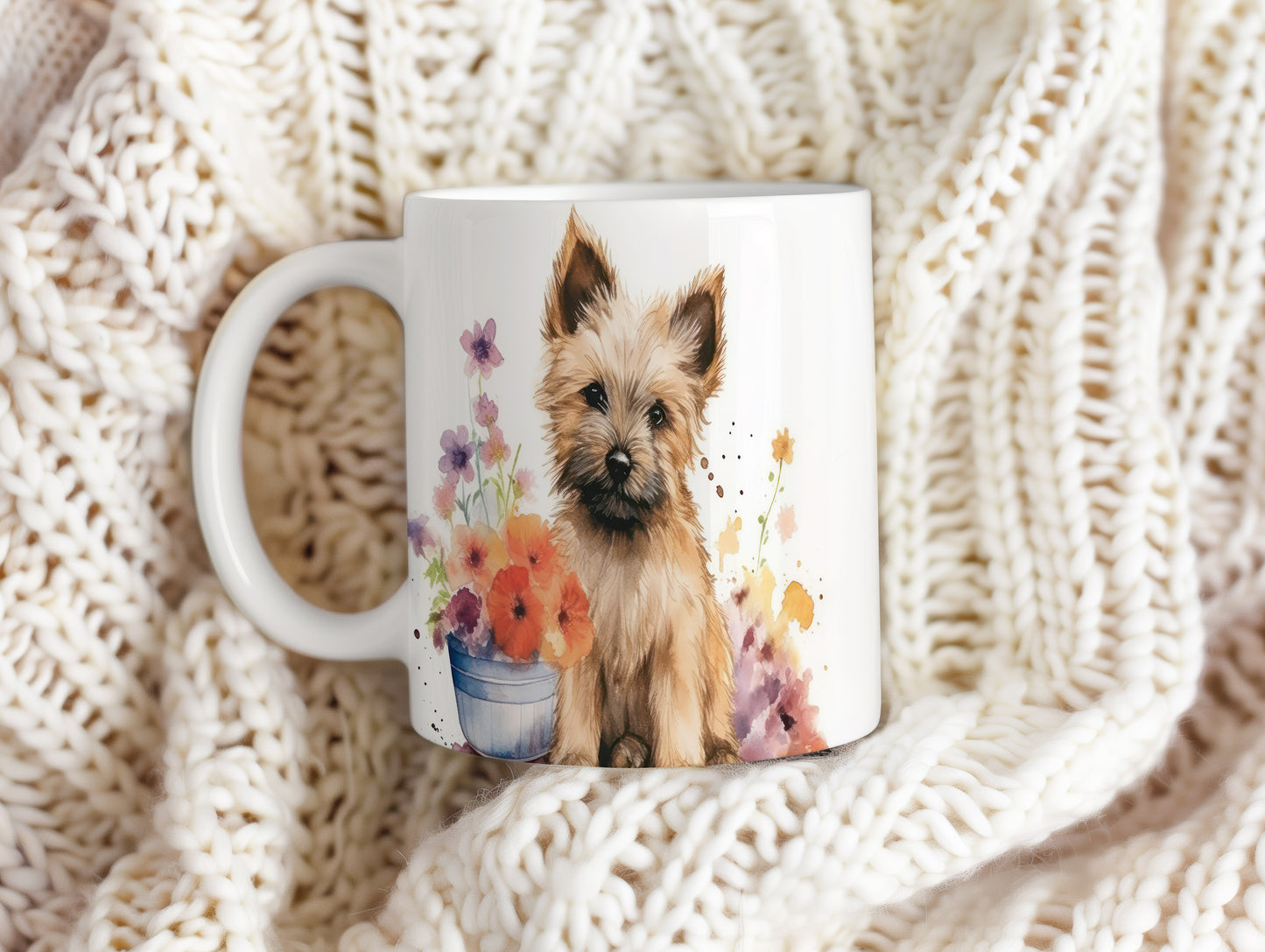Hrnek s roztomilým štěňátkem a květinami (terrier · psi #2)