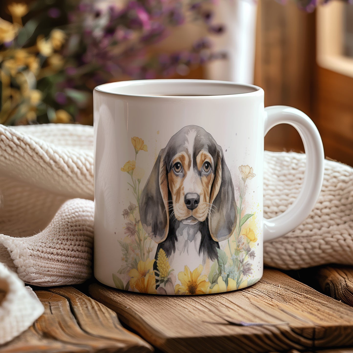Hrnek s beagle psem – černobílým motivem