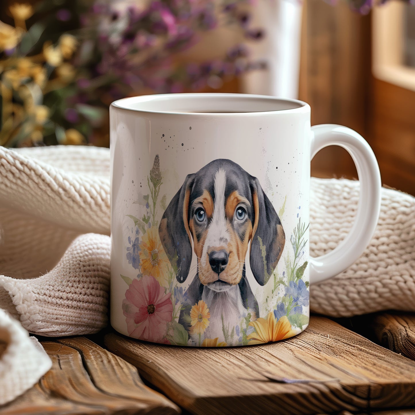 Hrnek s roztomilým štěnětem plemene Beagle