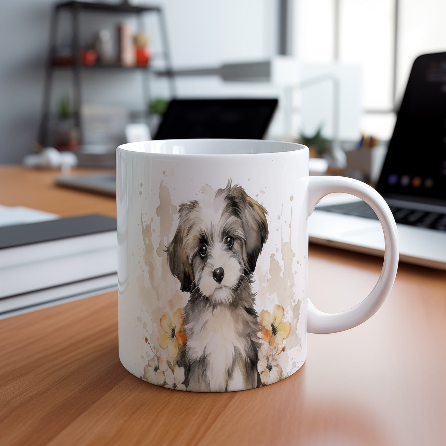 Hrnek s havanese štěnětem a květinami – výrazným designem