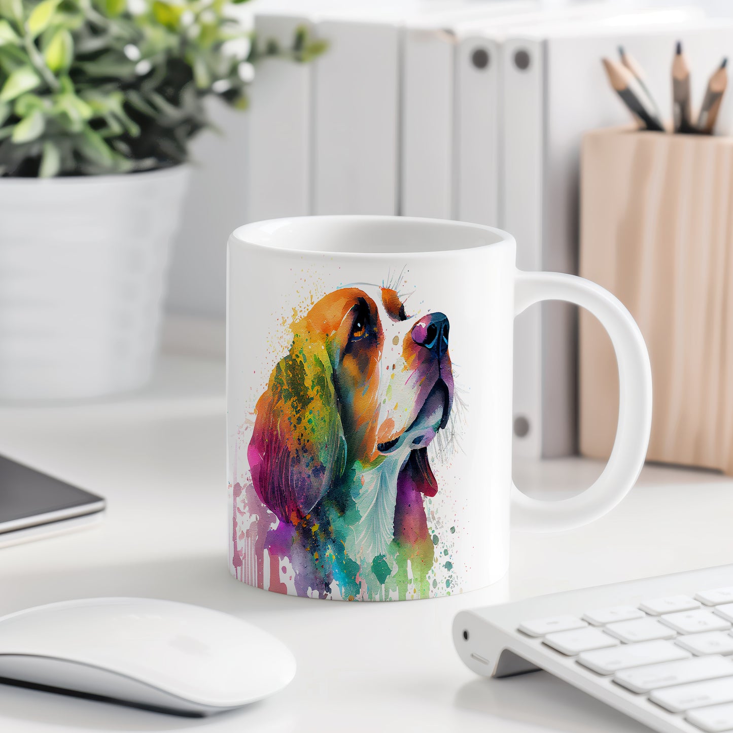 Barevný hrnek s malbou beagle - originální dárek pro milovníky psů
