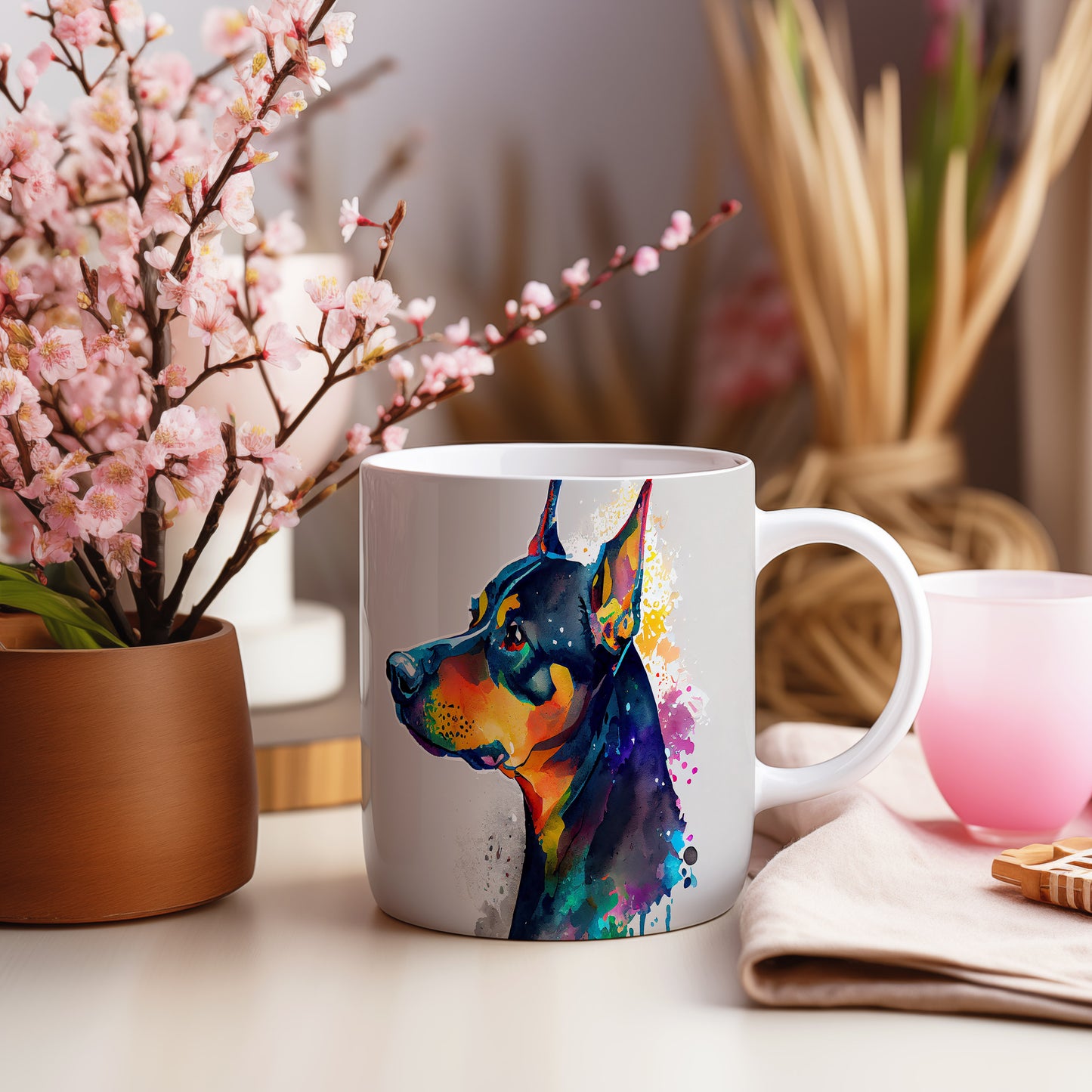 Stylový hrnek s uměleckým motivem dobermana