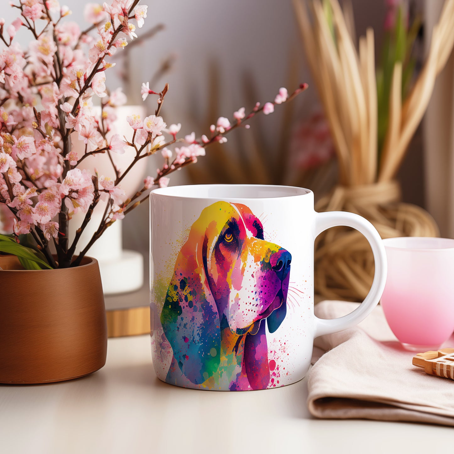 Barevný hrnek s motivem beagle – originální dárek pro milovníky psů