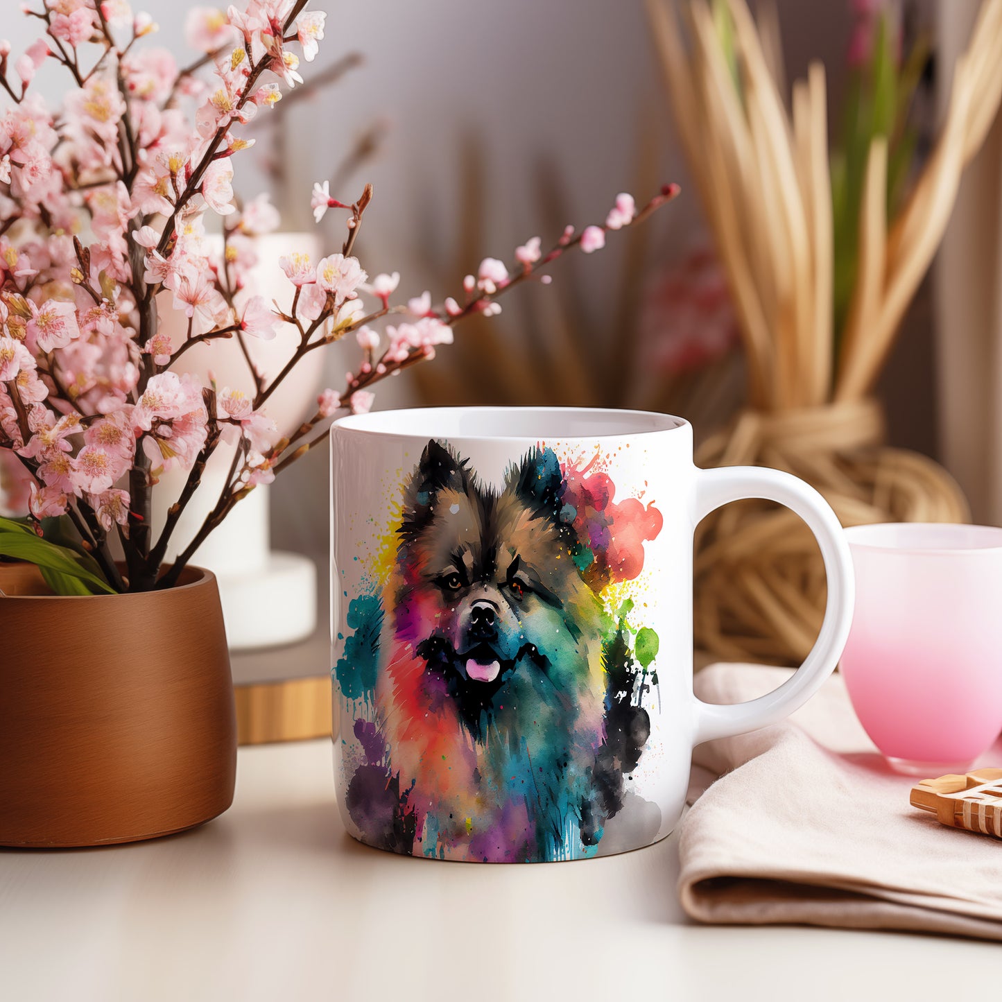 Barevný hrnek s motivem pomeraniana - originální dárek pro milovníky psů