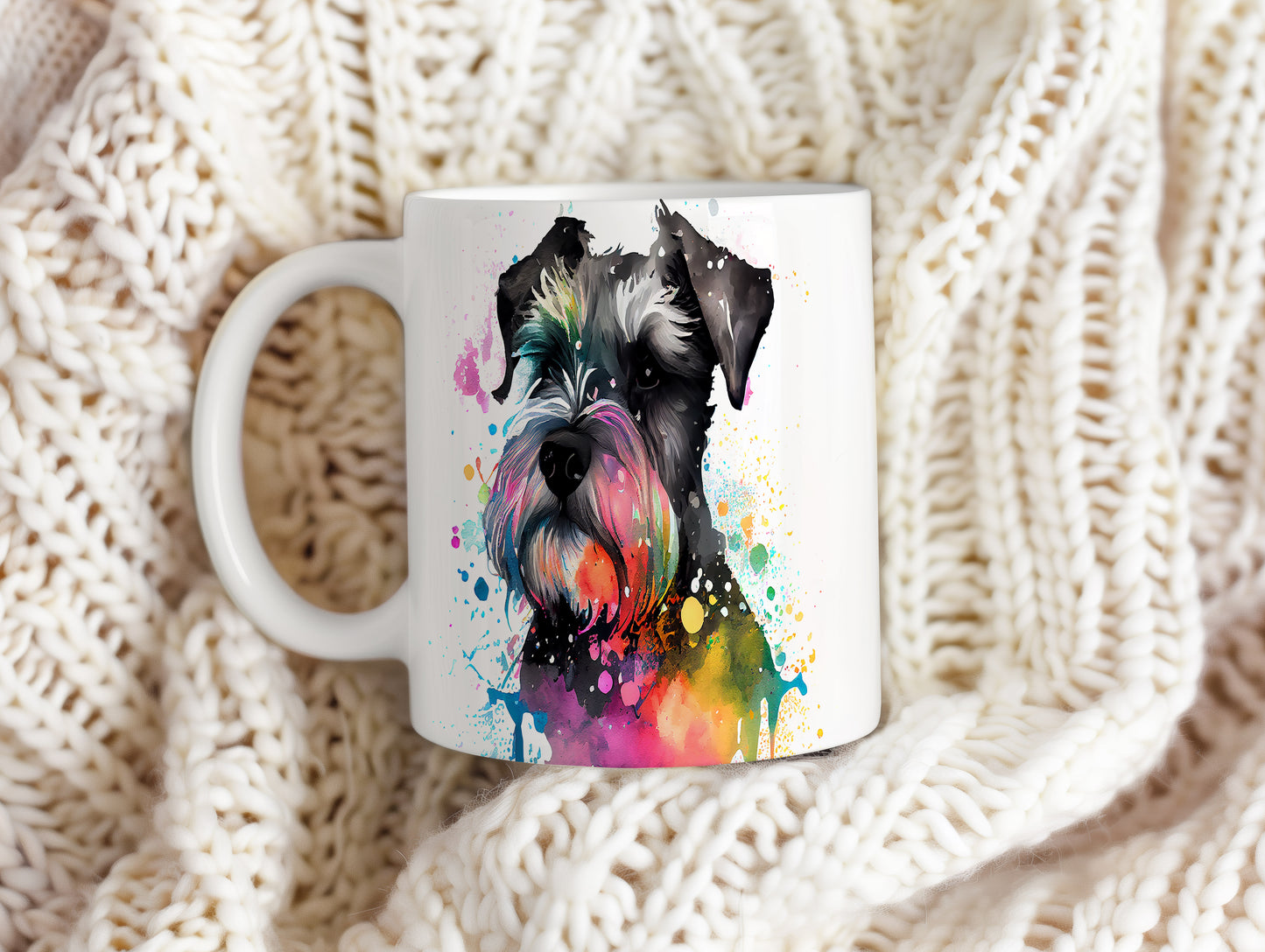 Barevný hrnek se schnauzerem – originální design pro milovníky psů