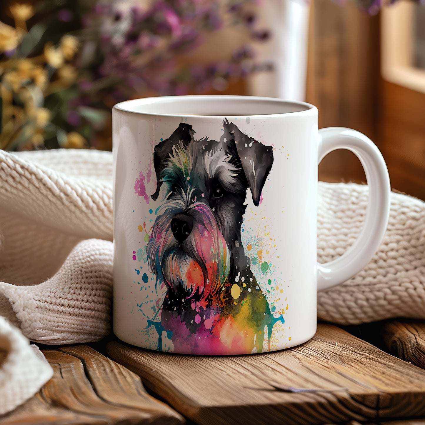 Barevný hrnek se schnauzerem – originální design pro milovníky psů