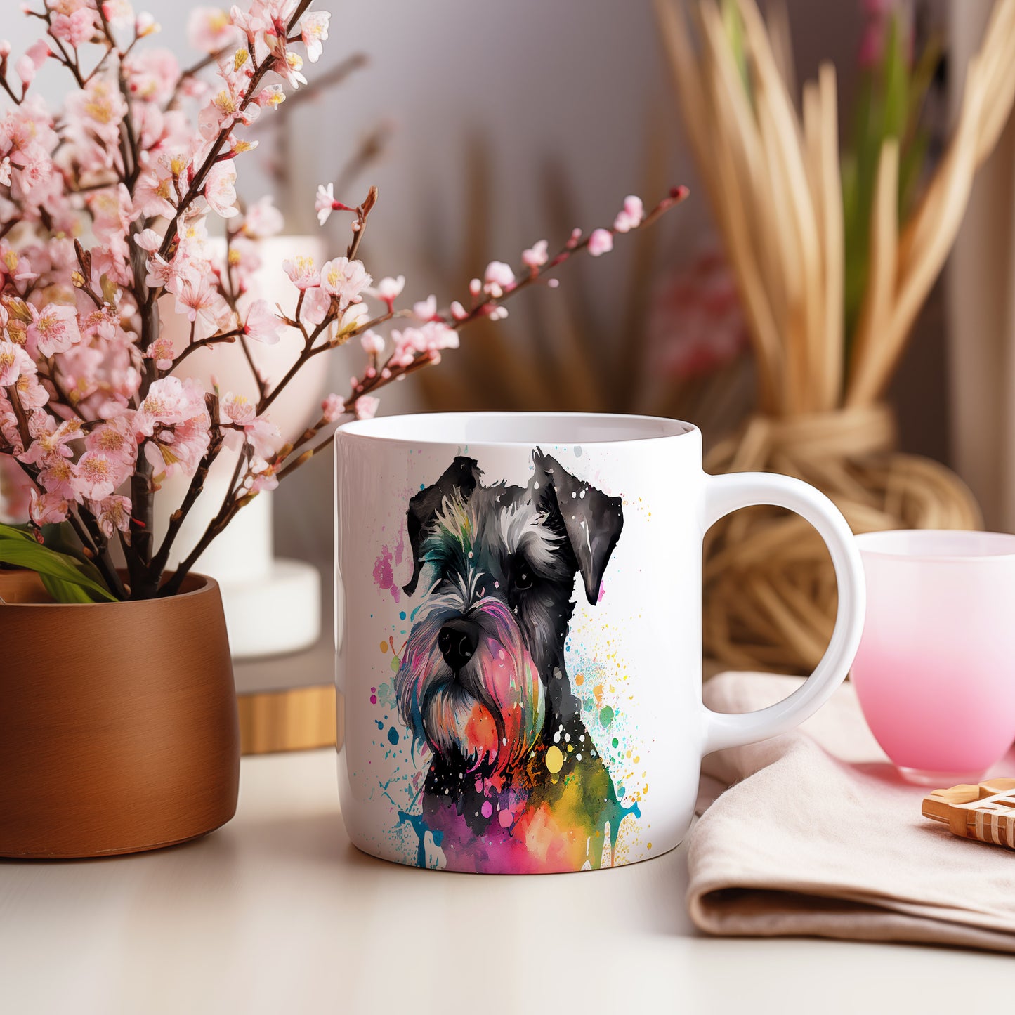 Barevný hrnek se schnauzerem – originální design pro milovníky psů
