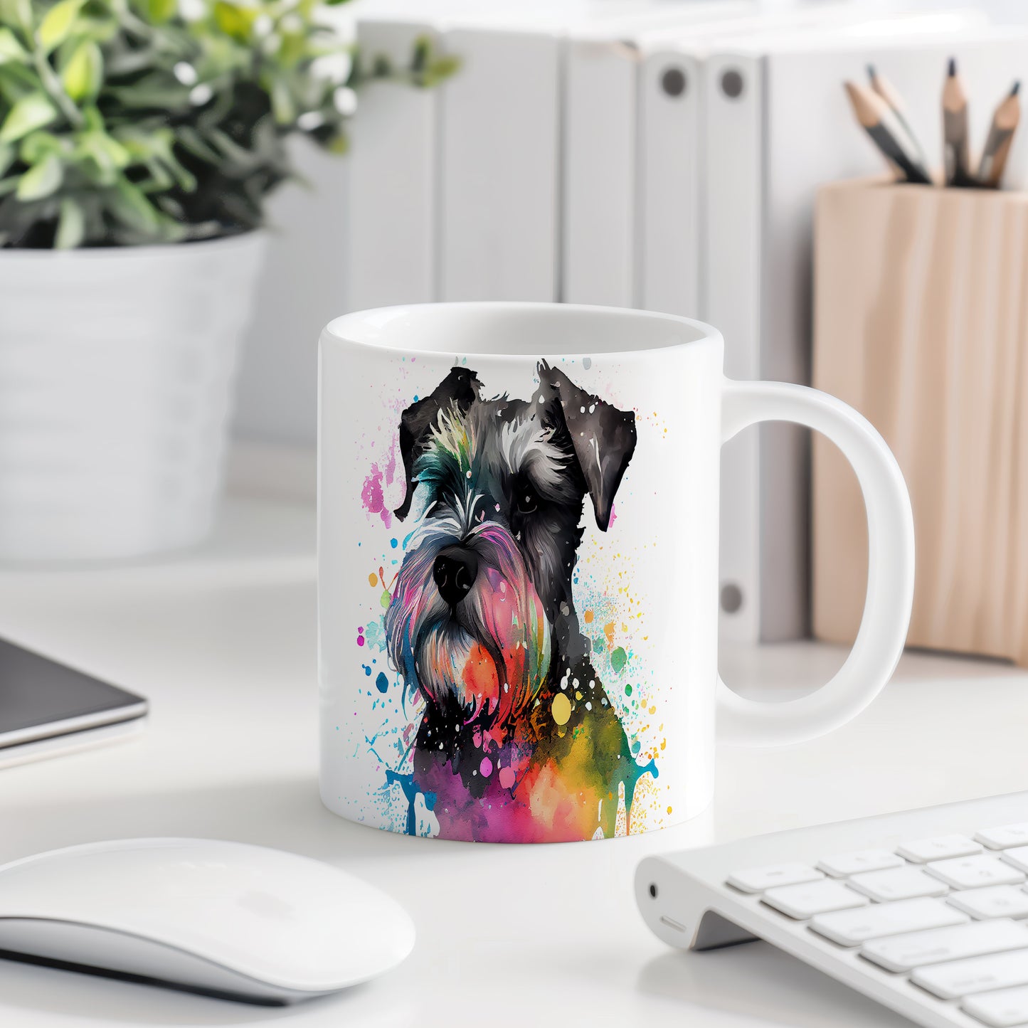 Barevný hrnek se schnauzerem – originální design pro milovníky psů
