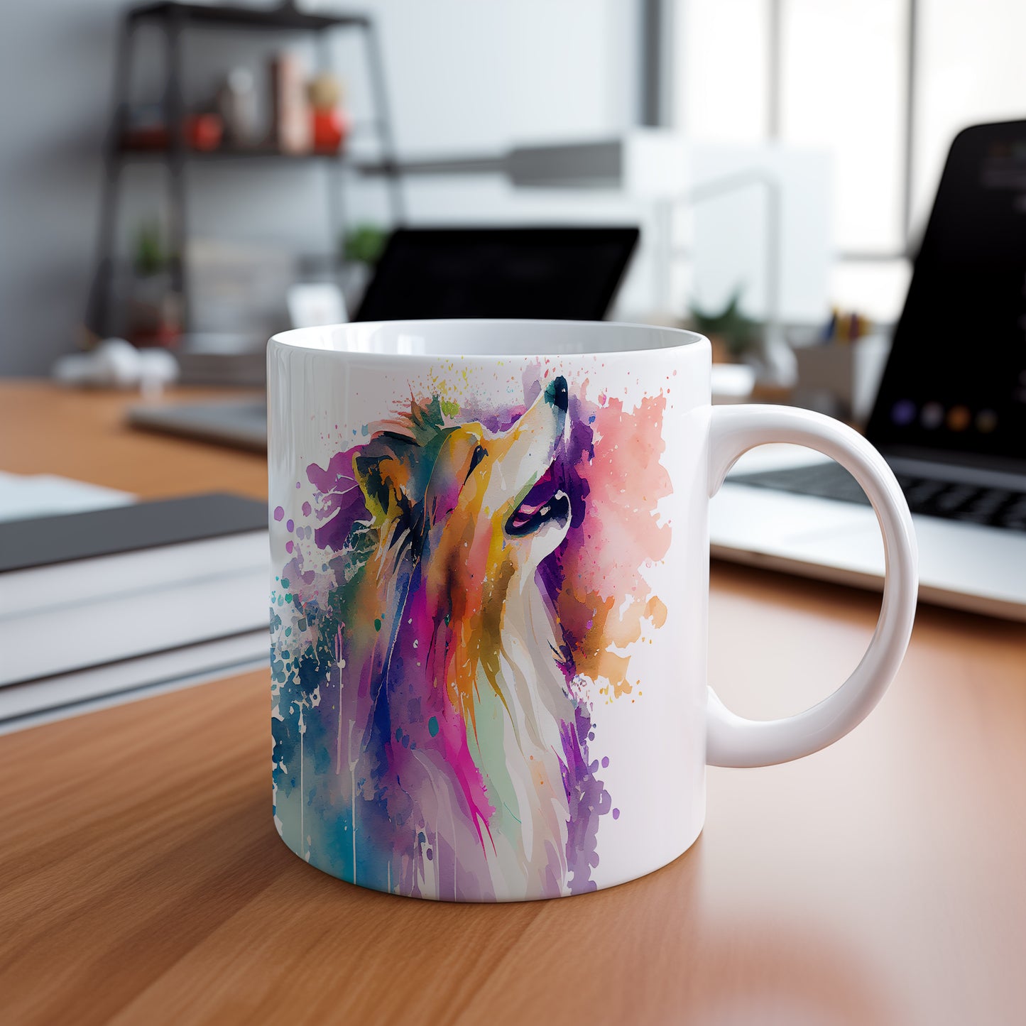 Barevný hrnek s kolie: umělecký design pro milovníky psů