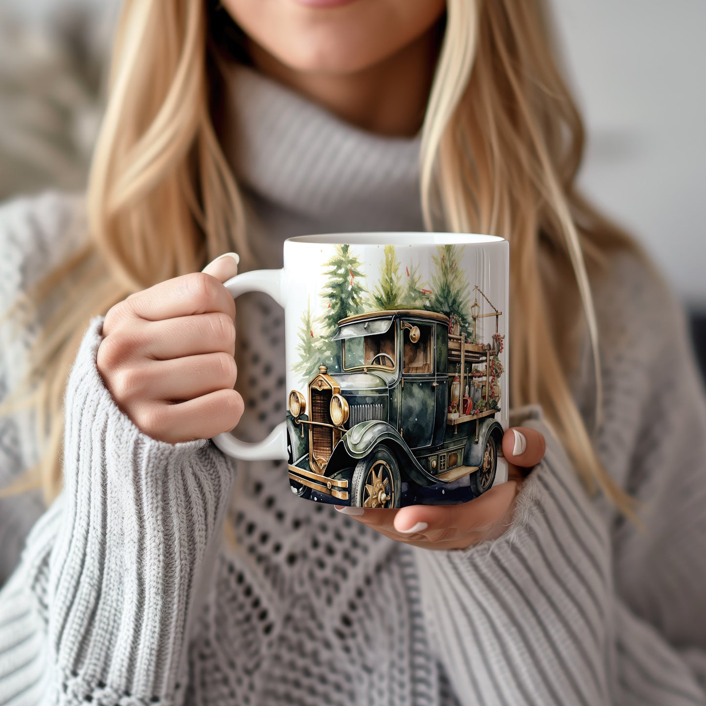 Hrnek s vintage autem a lesem – stylový doplněk pro milovníky designu