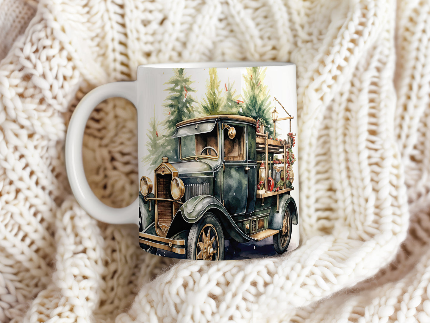 Hrnek s vintage autem a lesem – stylový doplněk pro milovníky designu