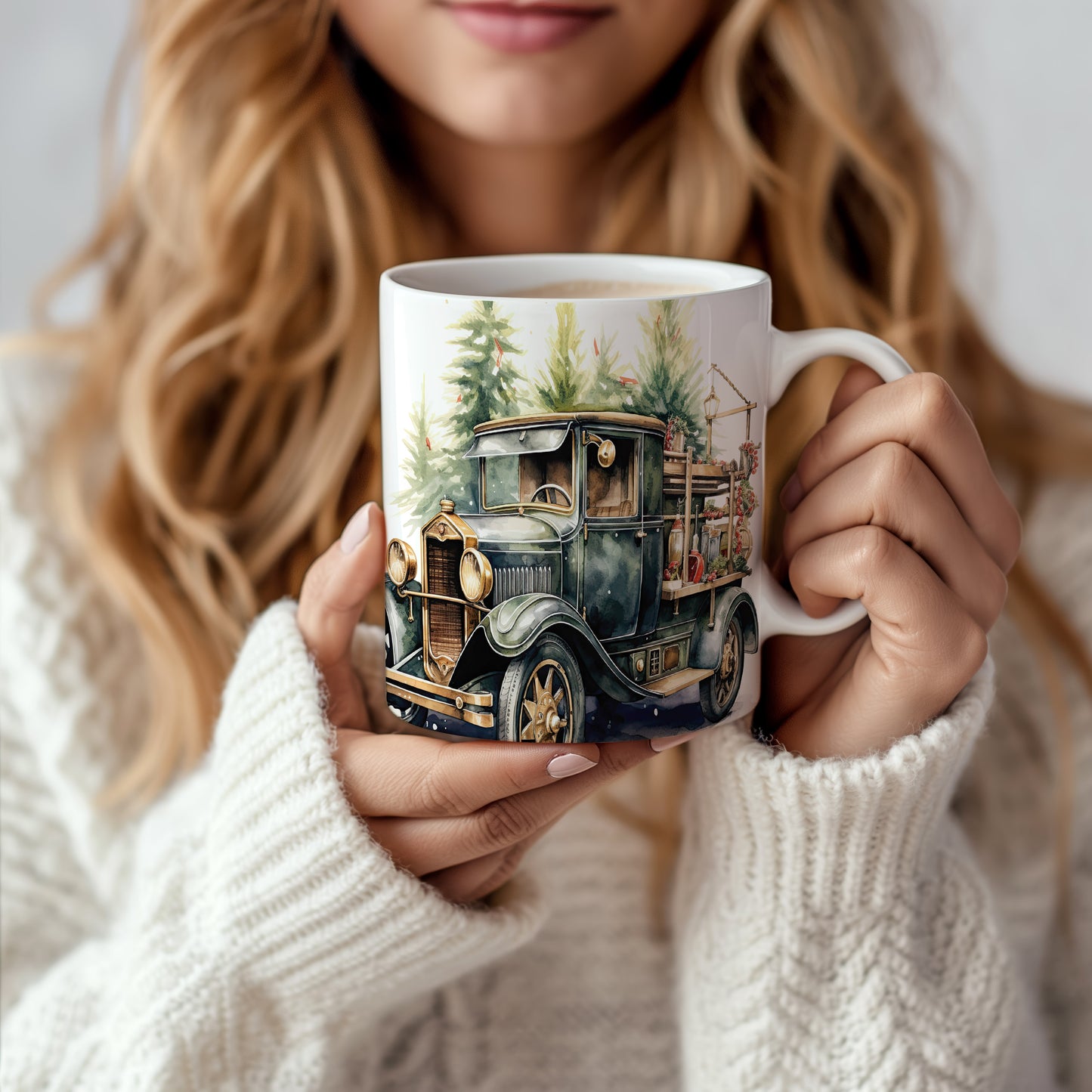 Hrnek s vintage autem a lesem – stylový doplněk pro milovníky designu