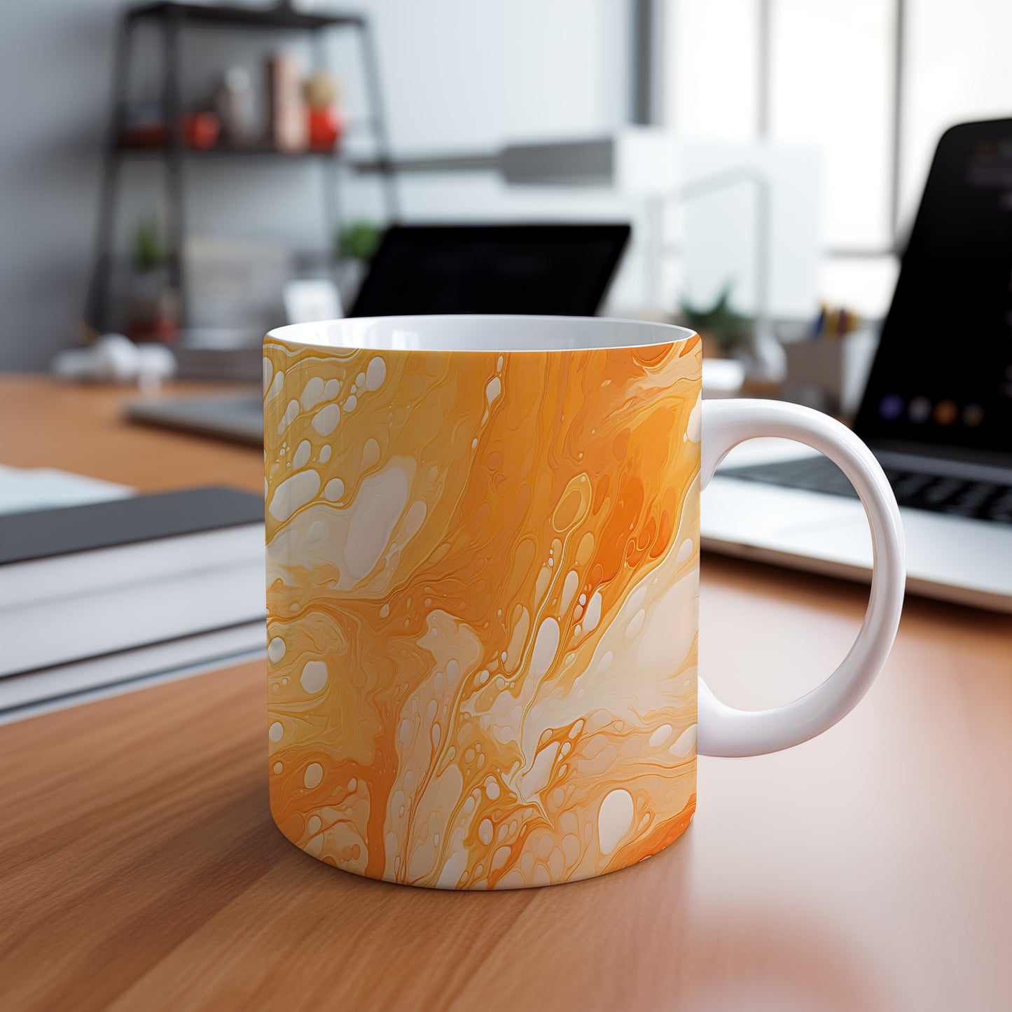 Originální hrnek s abstraktním oranžovým designem