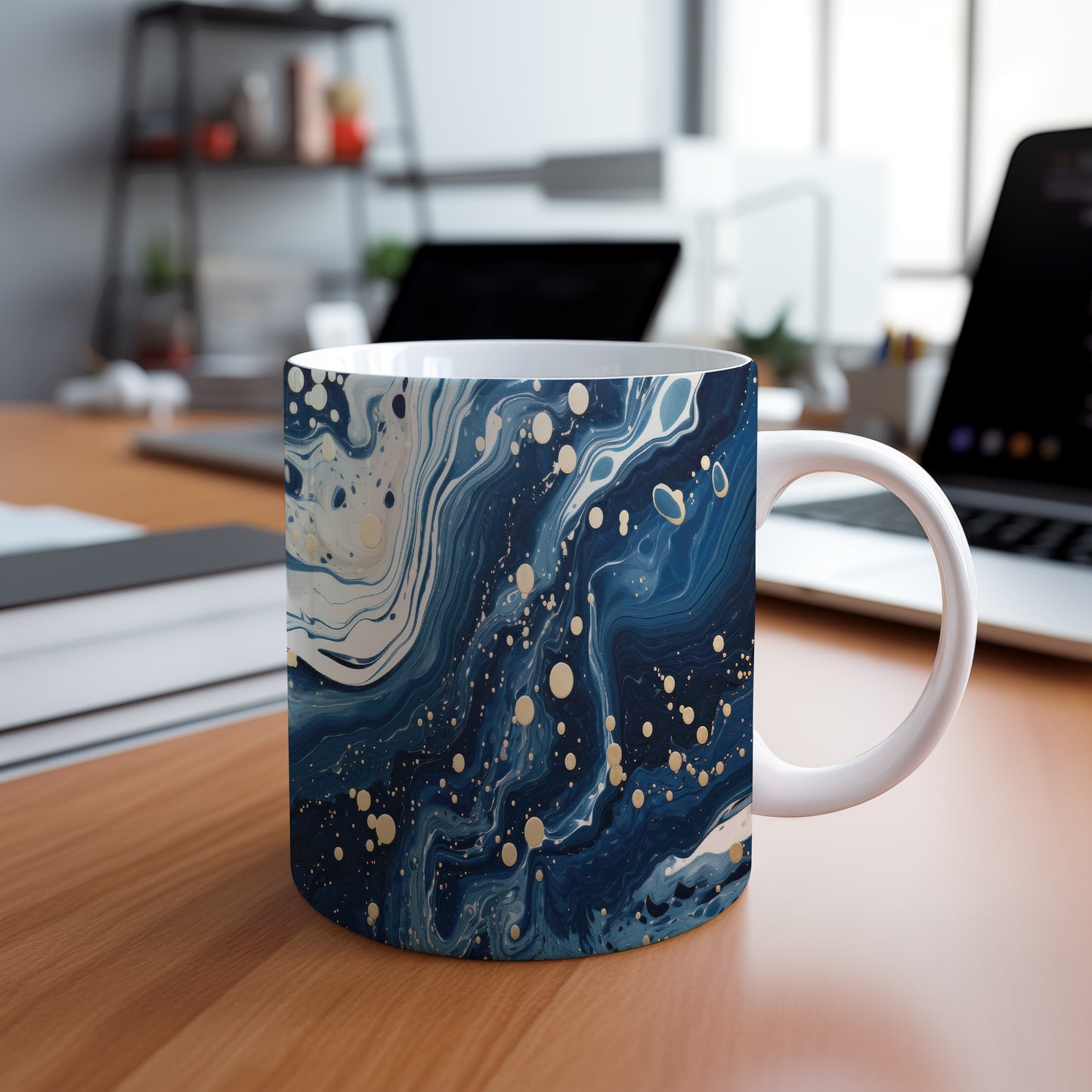 Hrnek s vlnami v tmavě modré a bílé