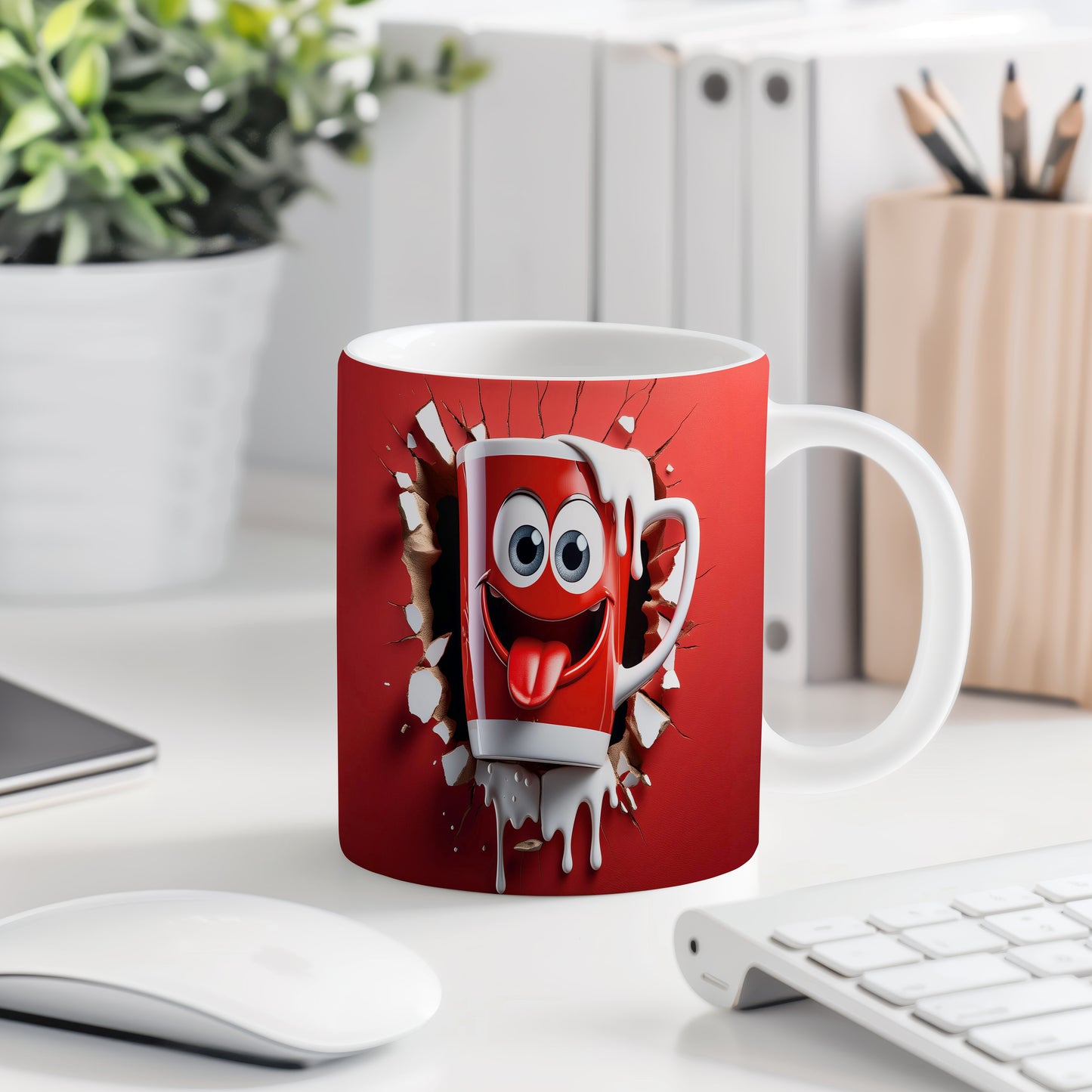 Hrnek s veselým obličejem 3D efektem – 3D efektem