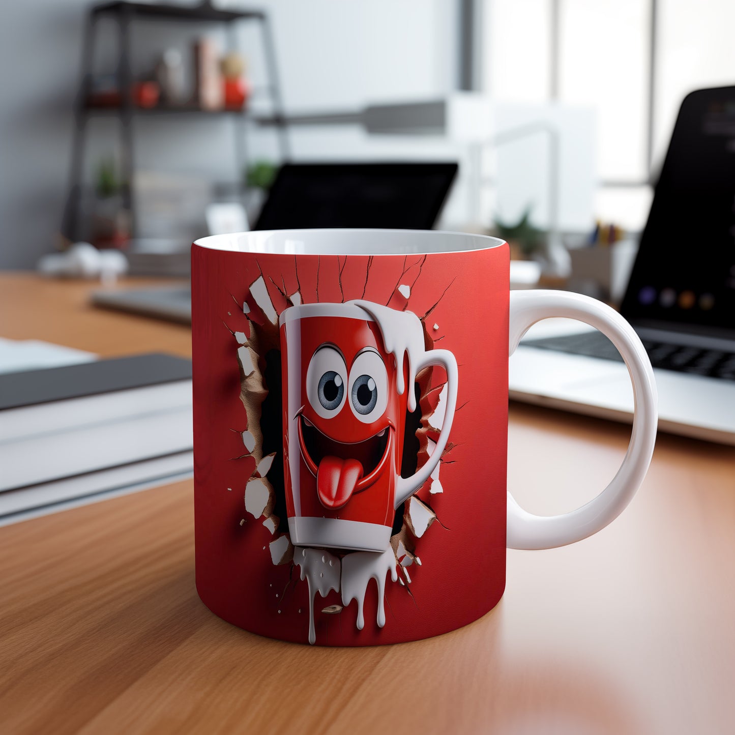 Hrnek s veselým obličejem 3D efektem – 3D efektem