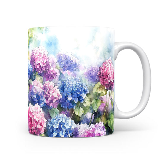 Hrnek s květinovým motivem hortenzií - barevný design