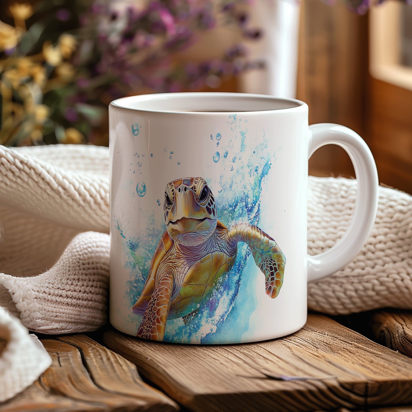 Hrnek s motivem želvy v oceánu - originální design