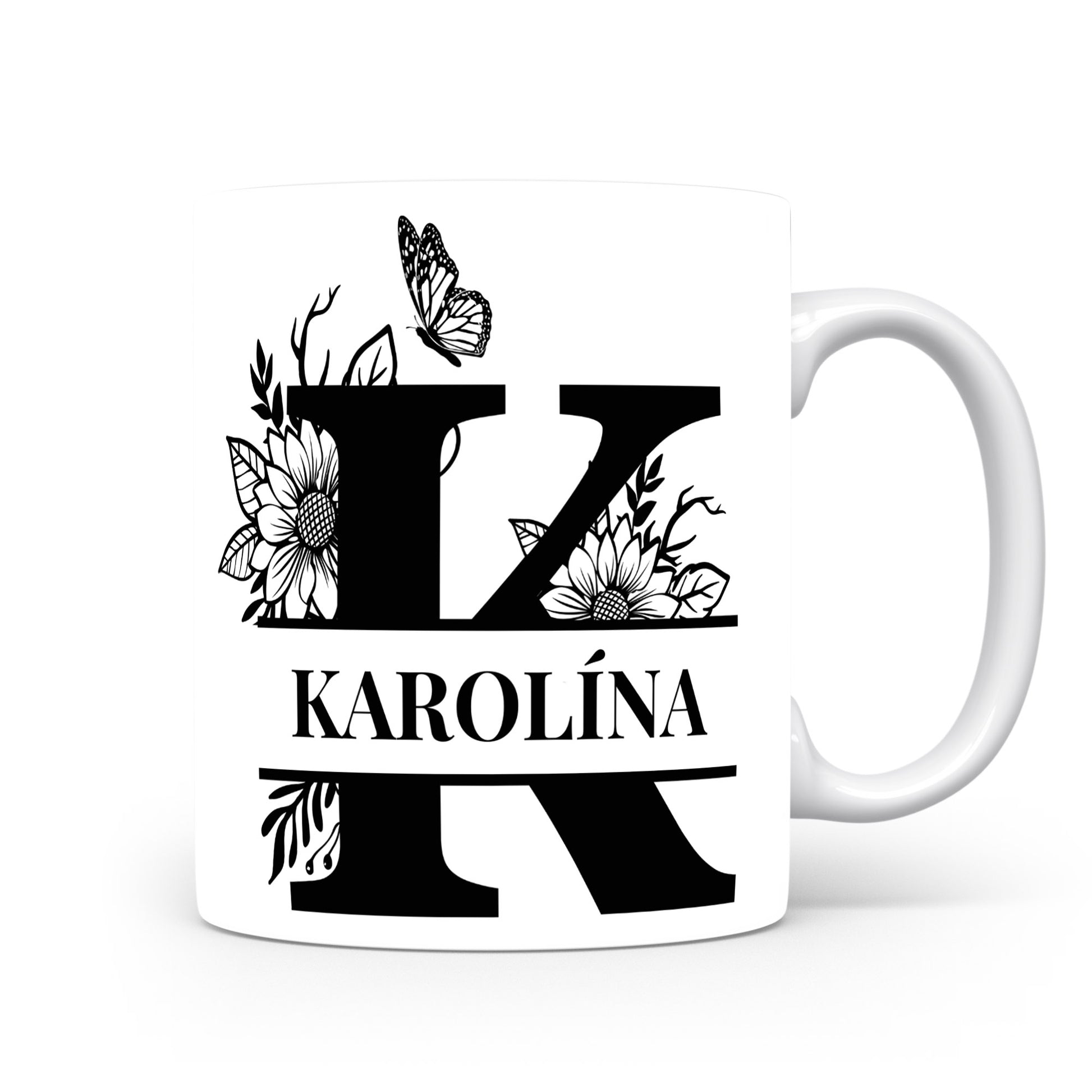 Hrnek se jménem Karolína | Květinový monogram