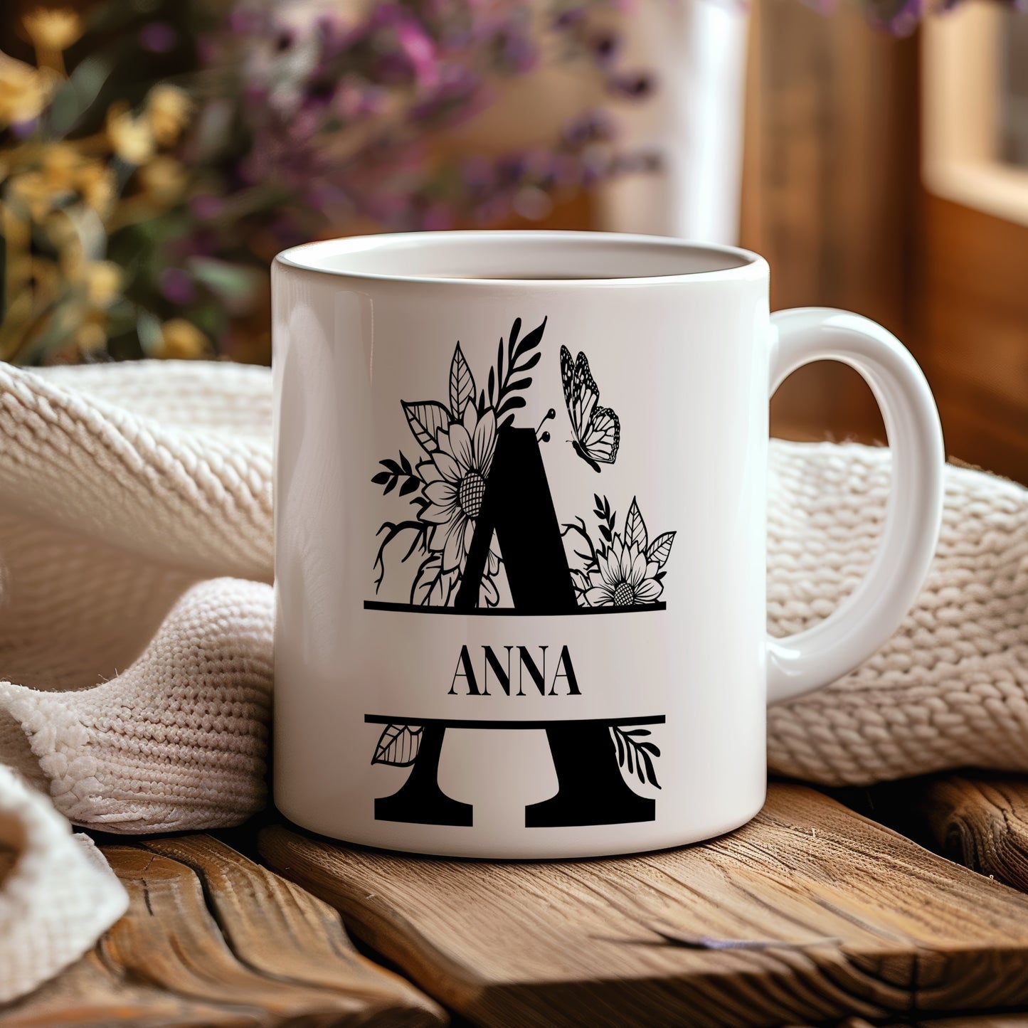 Hrnek se jménem Anna – květinový monogram
