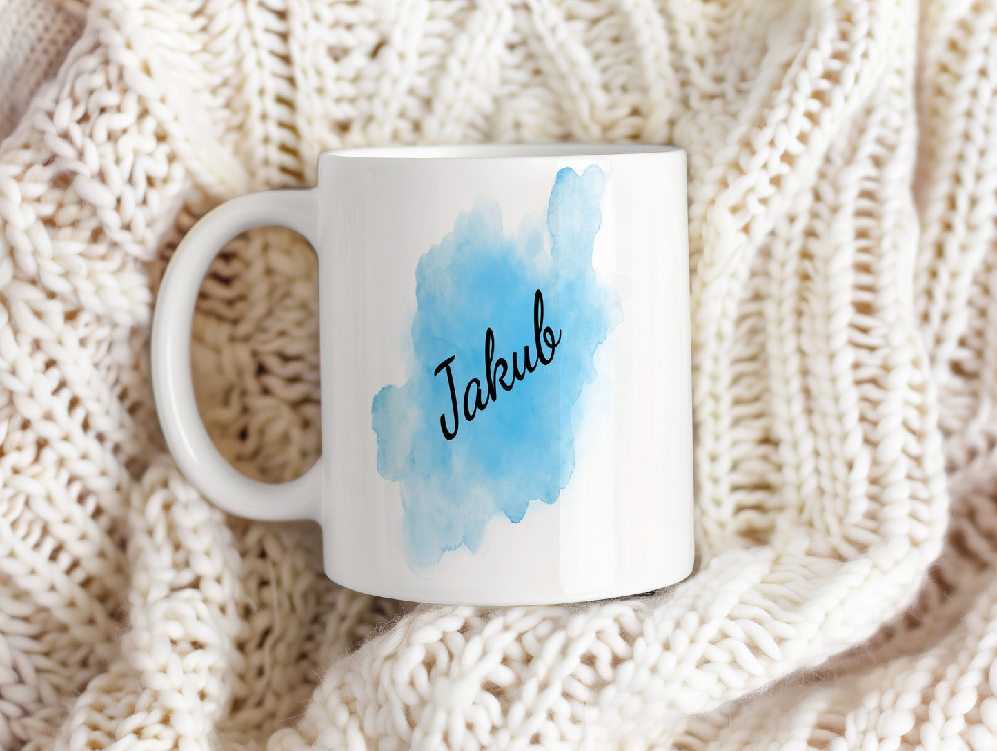 Hrnek se jménem Jakub – modrý akvarel