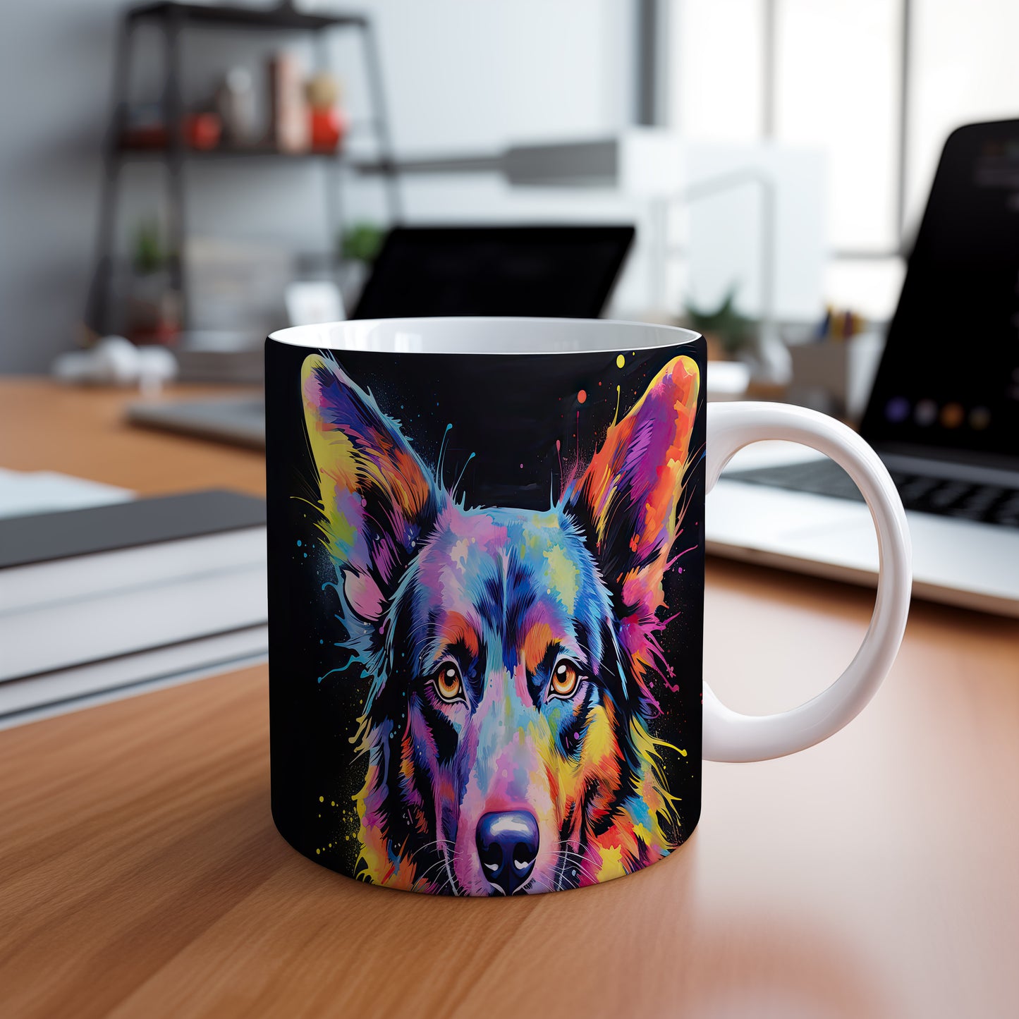 Hrnek s barevným ovčákem – výrazným designem