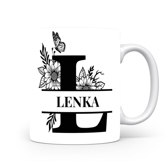 Hrnek se jménem Lenka | Květinový monogram