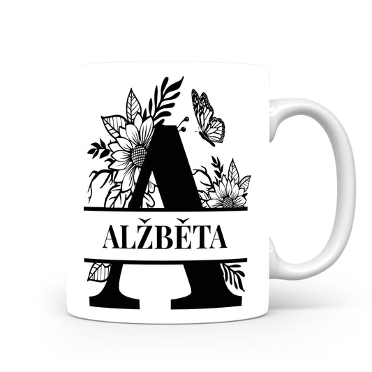 Hrnek se jménem ALŽBĚTA | Květinový monogram