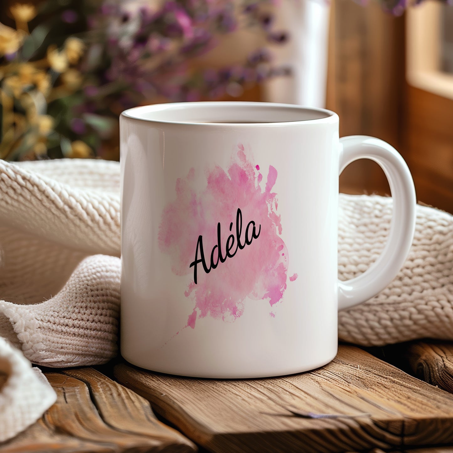 Hrnek se jménem Adéla – růžový akvarel